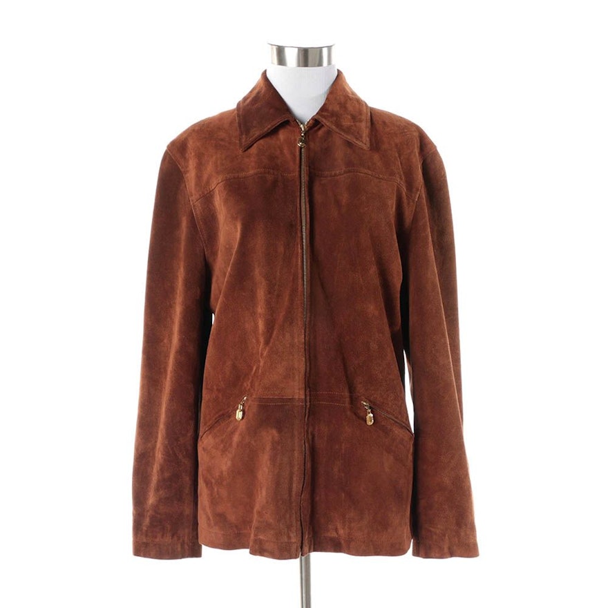 Women's St. John Sport Brown Suede Zip-Front Jacket