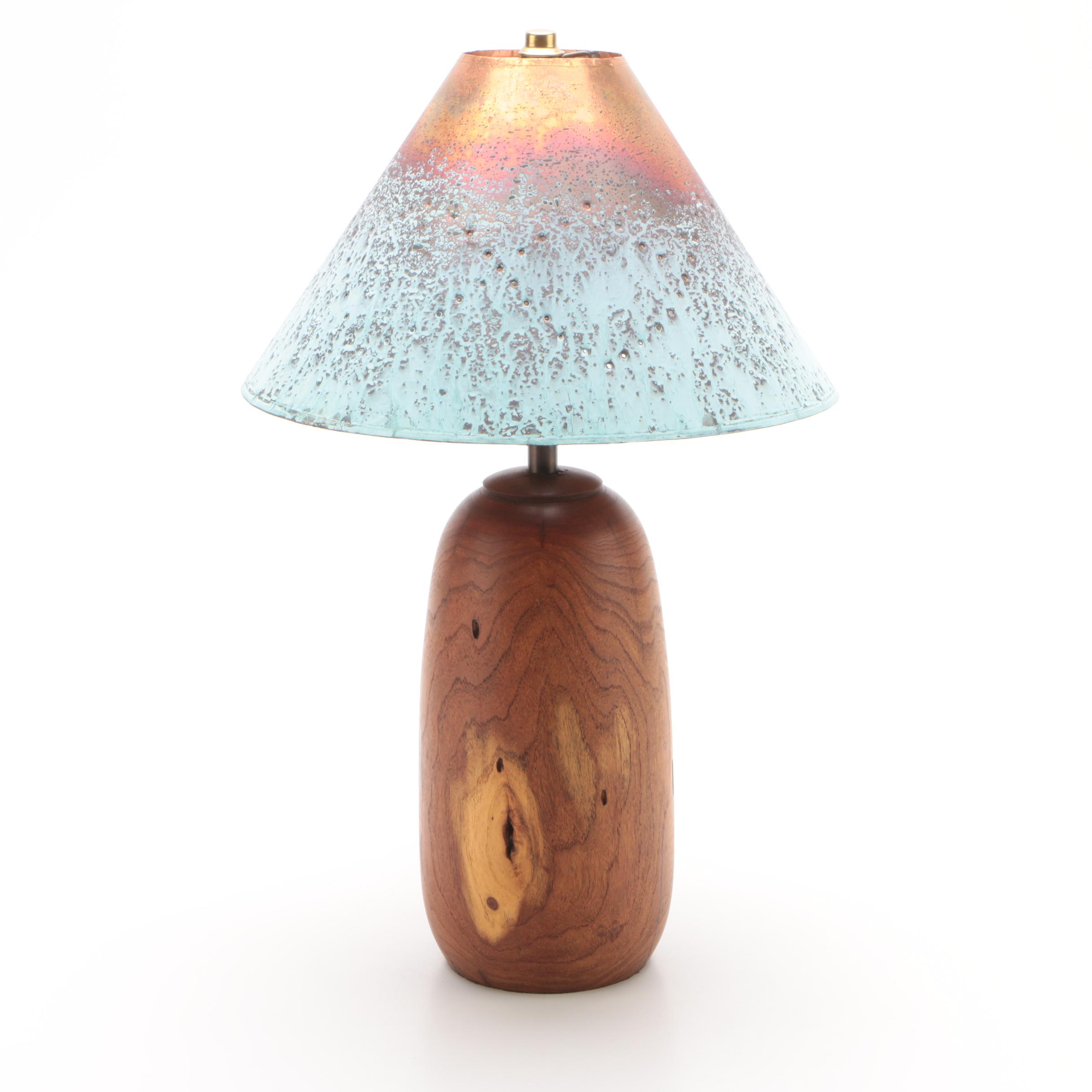 W Kohler Lamp & Shade Co. Acid Washed Copper Lampshade with Teakwood Base