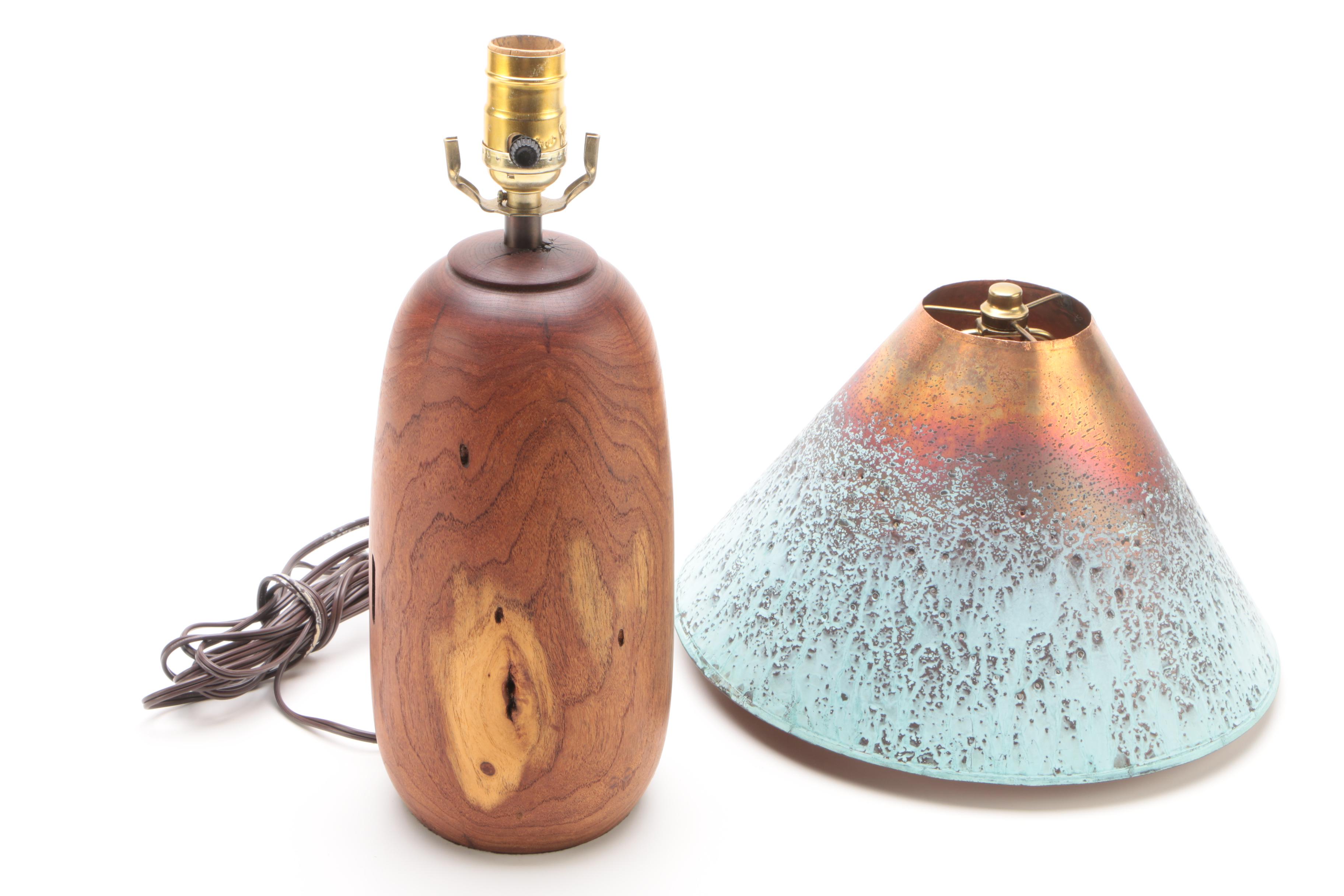 W Kohler Lamp & Shade Co. Acid Washed Copper Lampshade with Teakwood Base