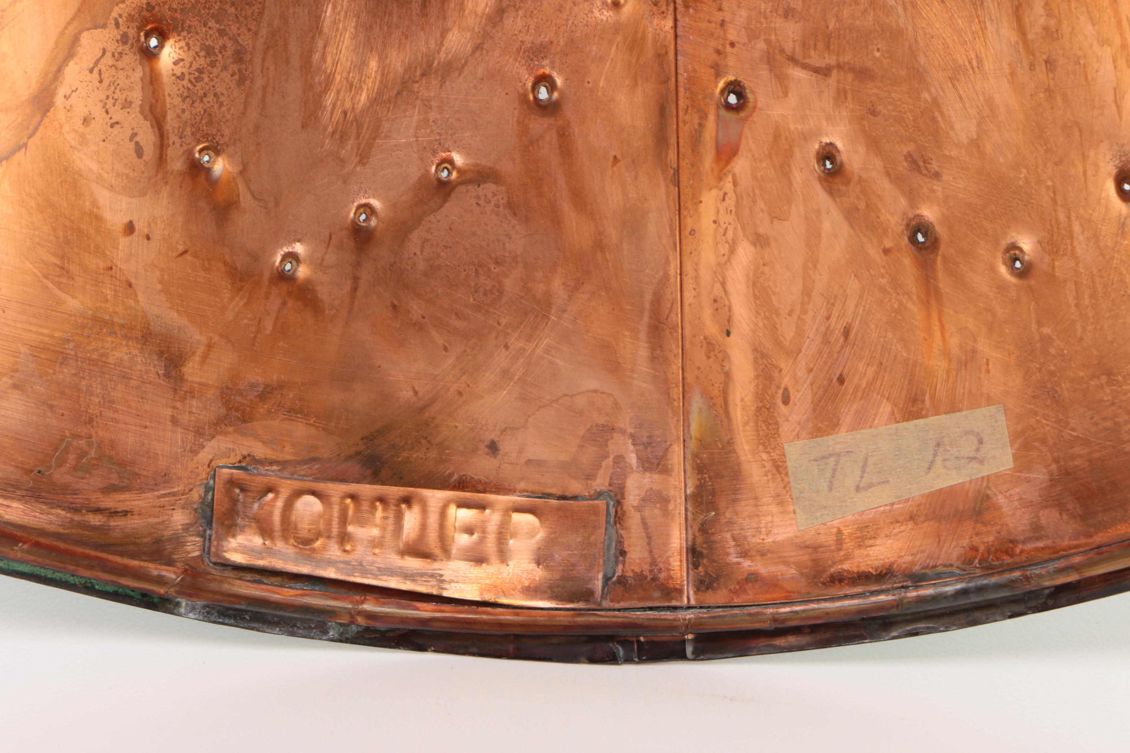 W Kohler Lamp & Shade Co. Acid Washed Copper Lampshade with Teakwood Base