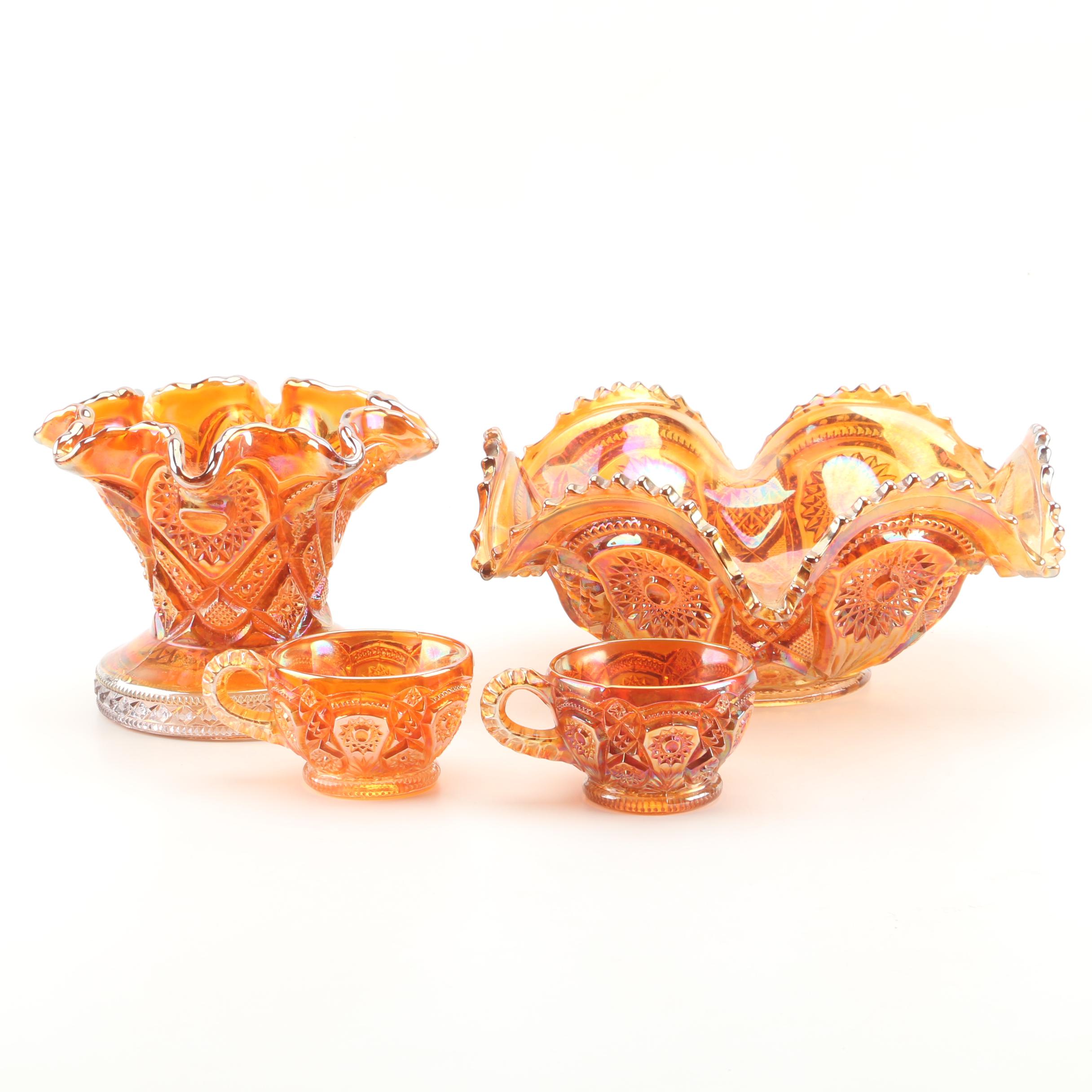 Imperial Glass "Fashion Marigold" Glass Punch Bowl and Stand with Cups