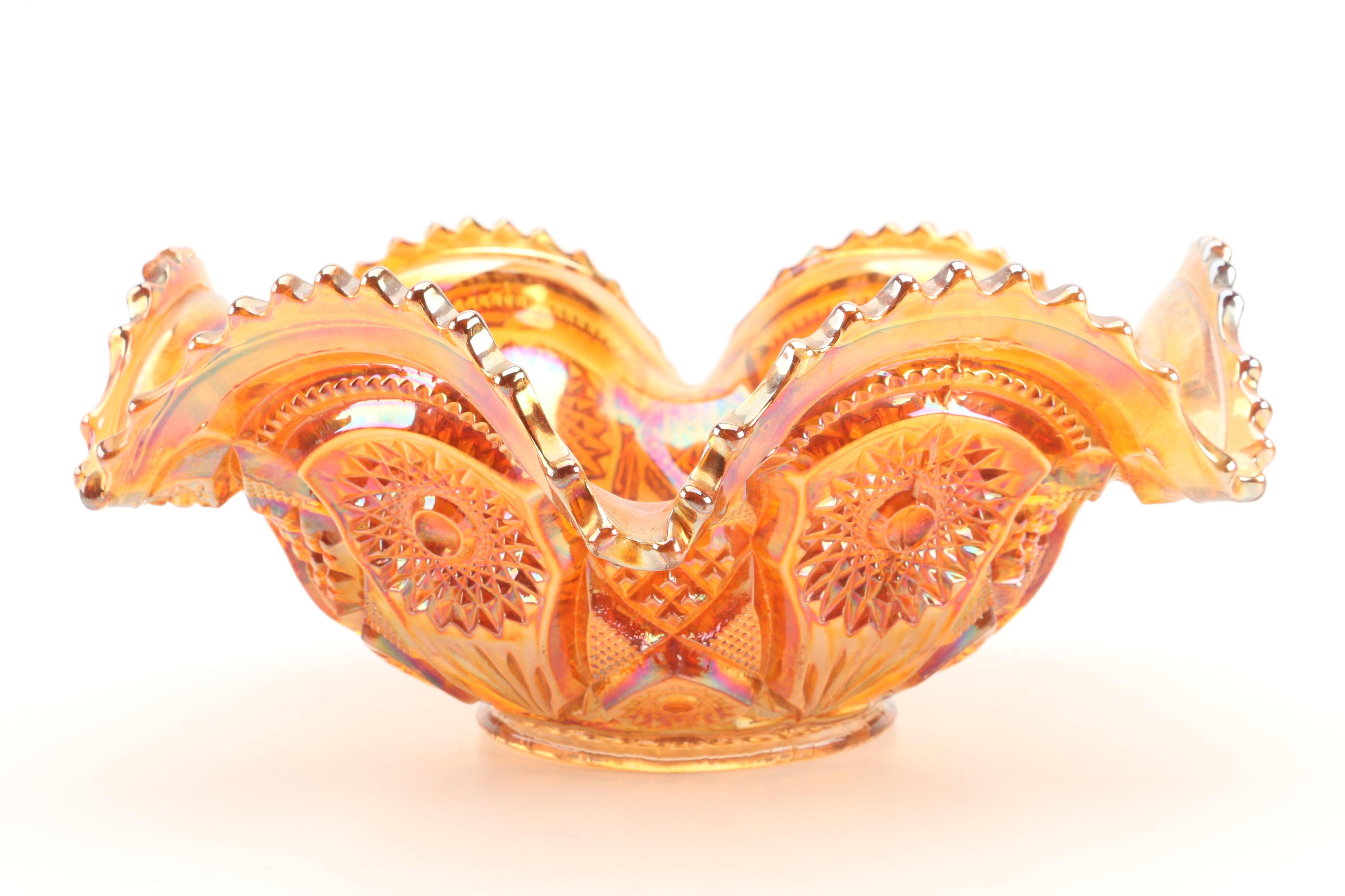 Imperial Glass "Fashion Marigold" Glass Punch Bowl and Stand with Cups