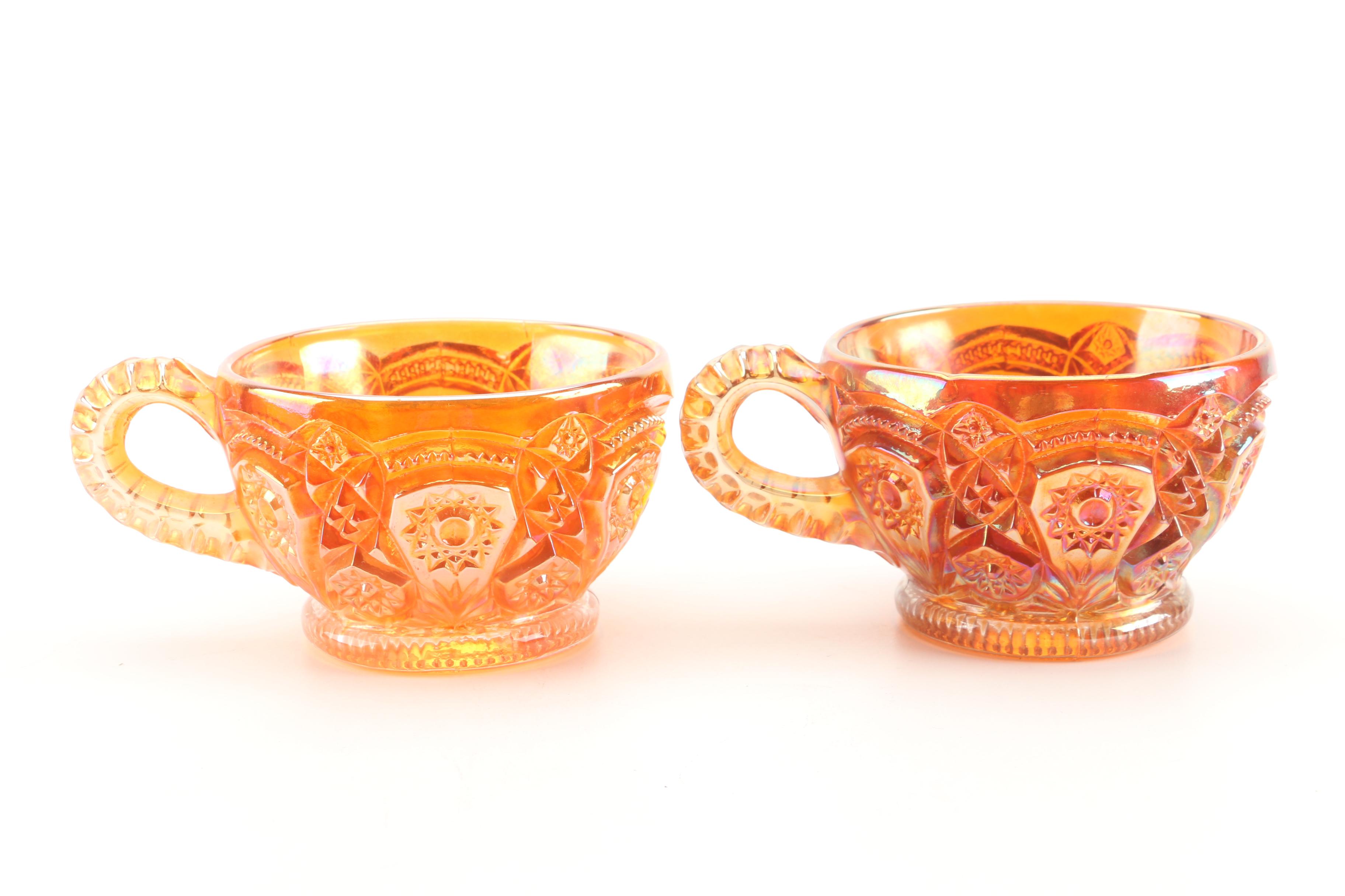Imperial Glass "Fashion Marigold" Glass Punch Bowl and Stand with Cups