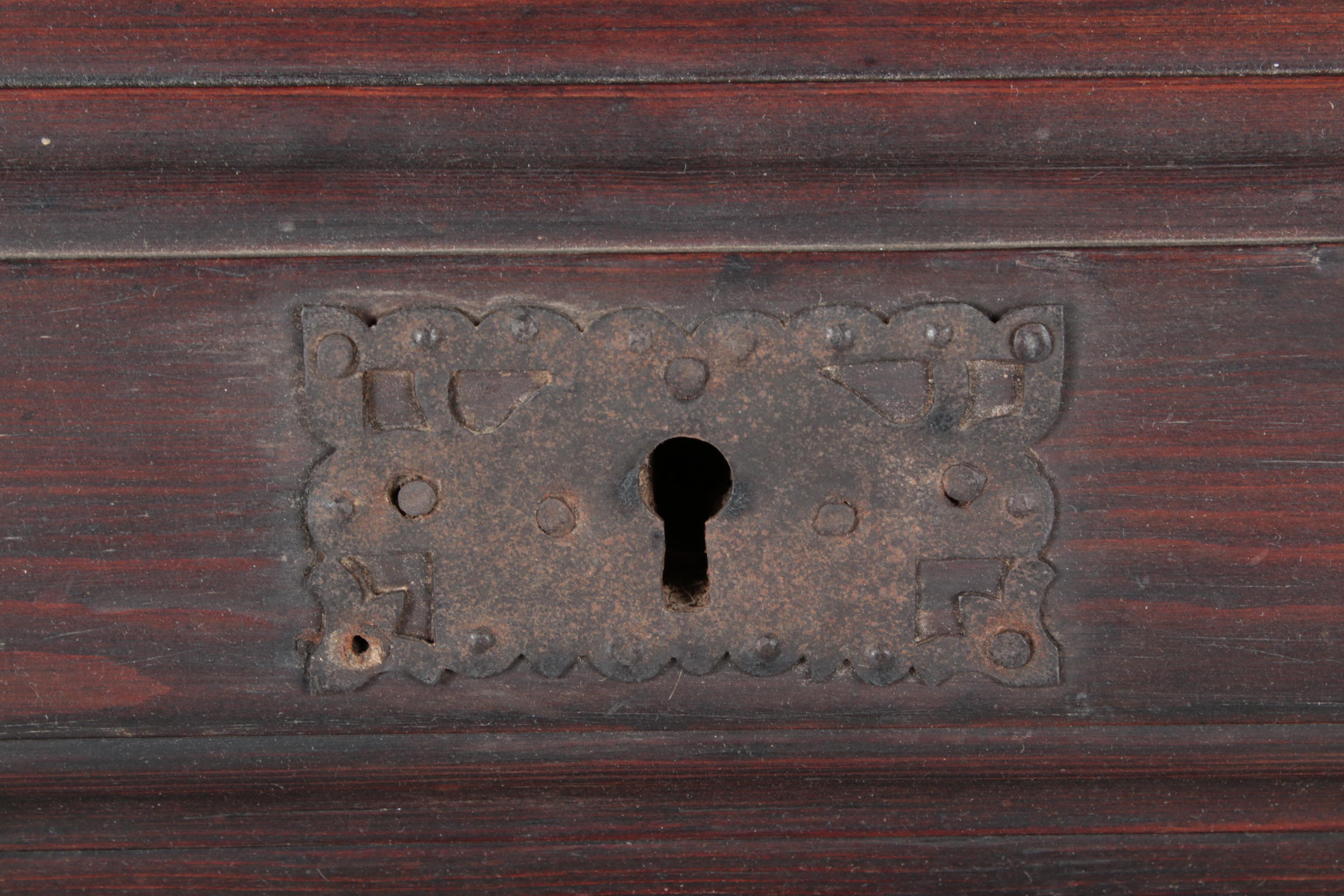 Spanish Colonial Style Pine Corner Cupboard with Antique Walnut Door Panel