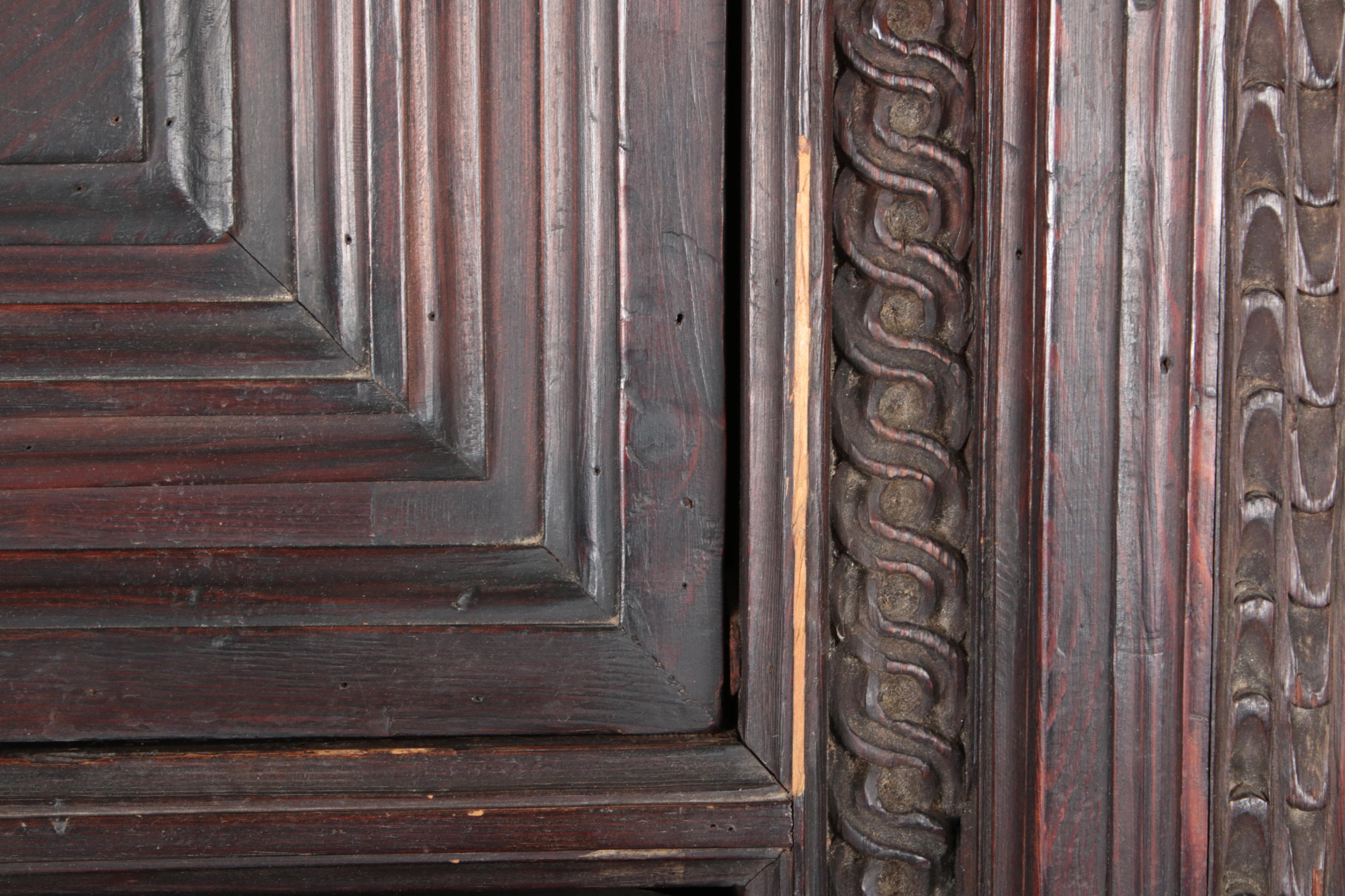 Spanish Colonial Style Pine Corner Cupboard with Antique Walnut Door Panel