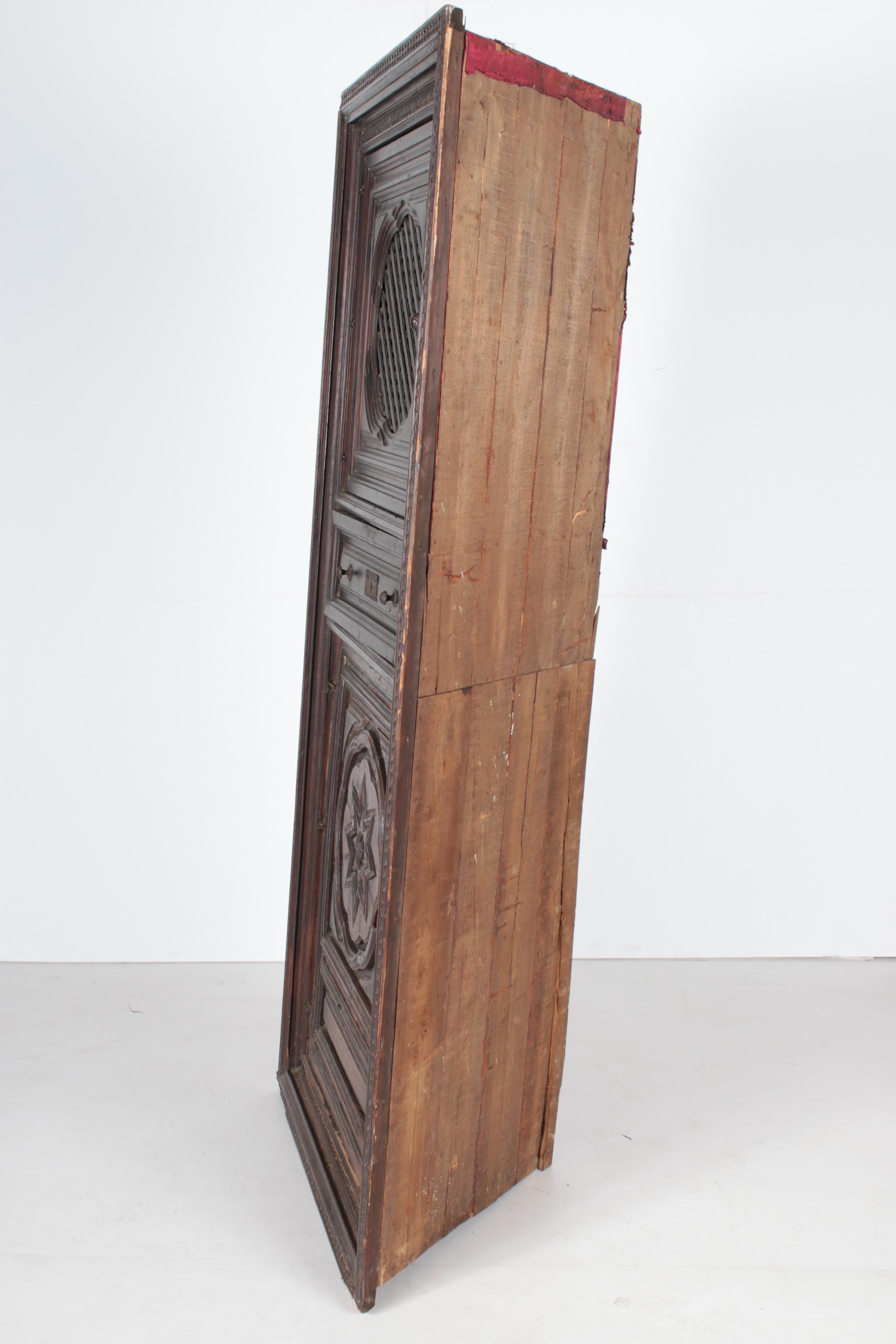 Spanish Colonial Style Pine Corner Cupboard with Antique Walnut Door Panel