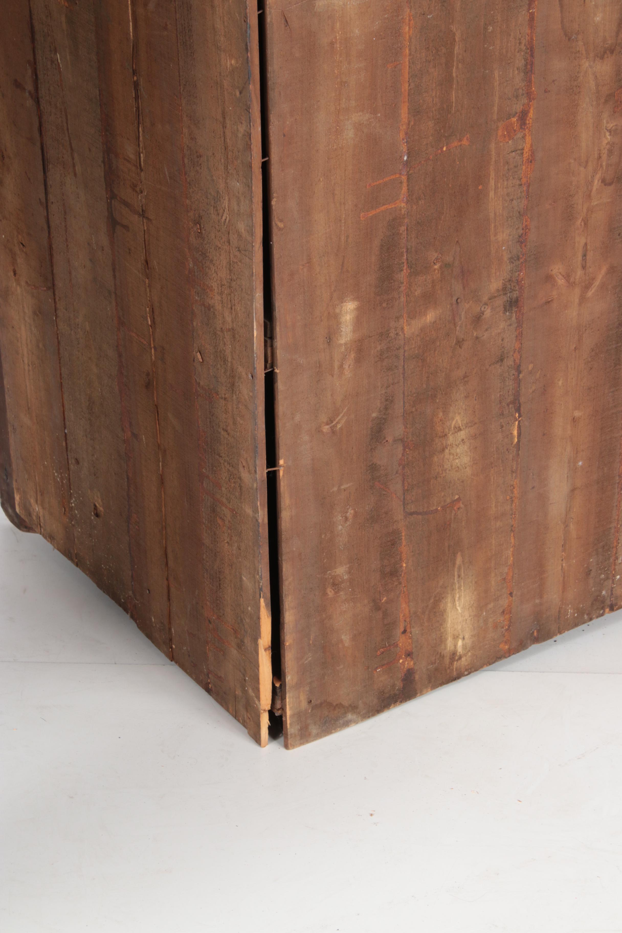 Spanish Colonial Style Pine Corner Cupboard with Antique Walnut Door Panel