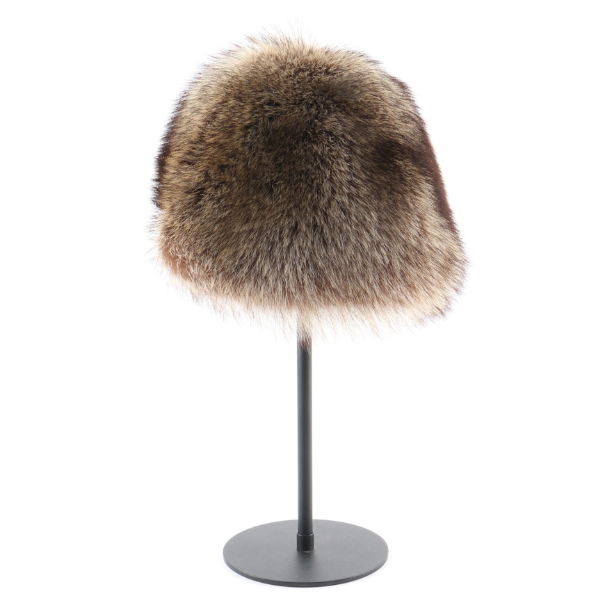 Women's Vintage Raccoon Fur Calot Hat