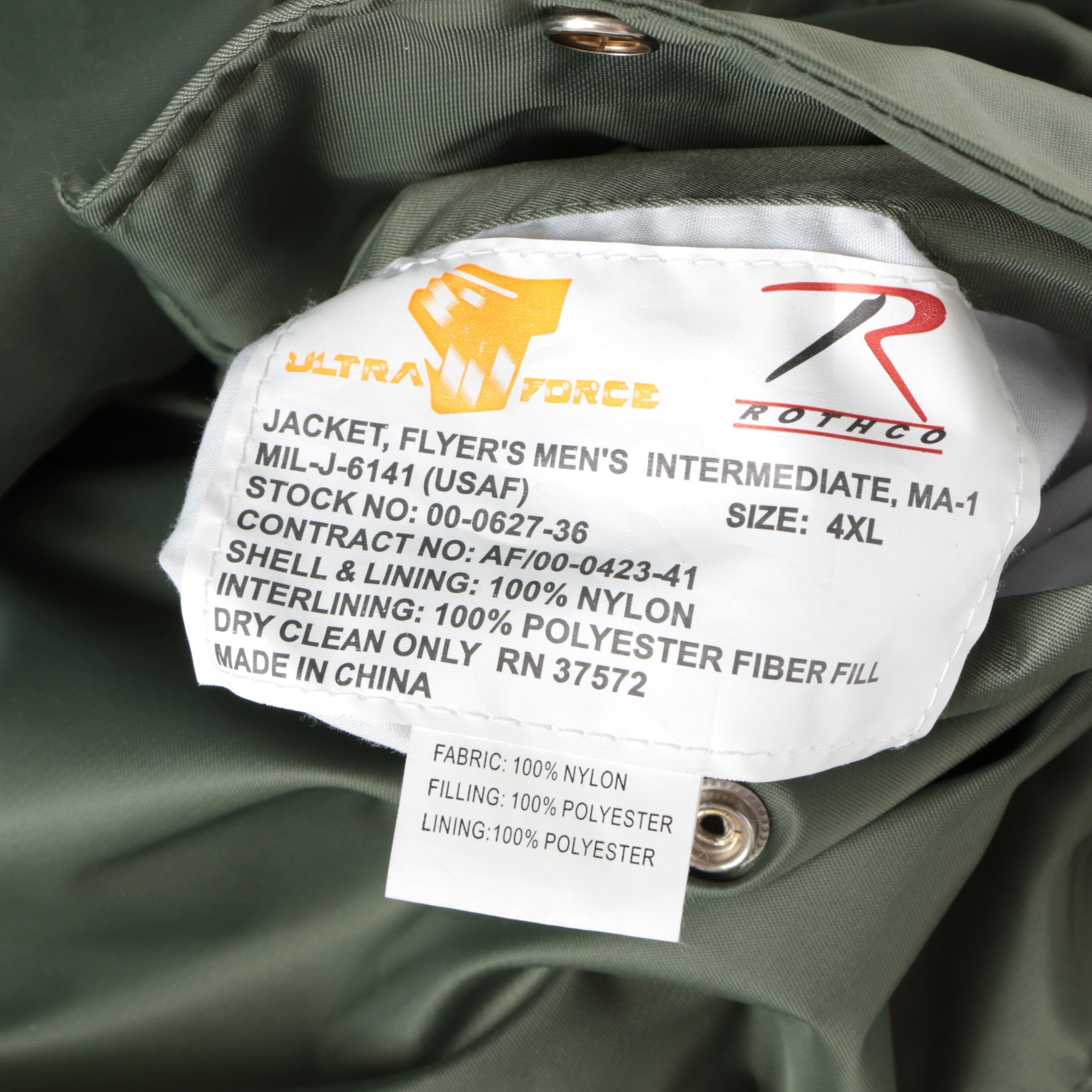 Men's Rothco Ultra Force Green Bomber Style Jacket and Pair of Gloves