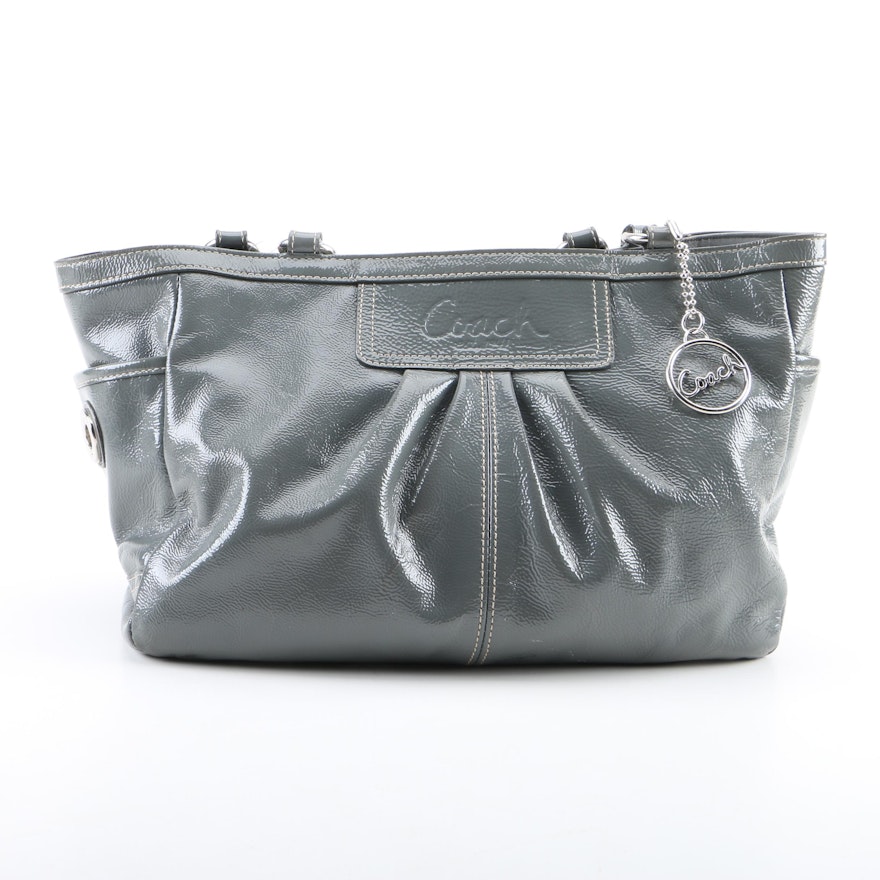 Coach Pleated East West Gallery Grey Patent Leather Tote