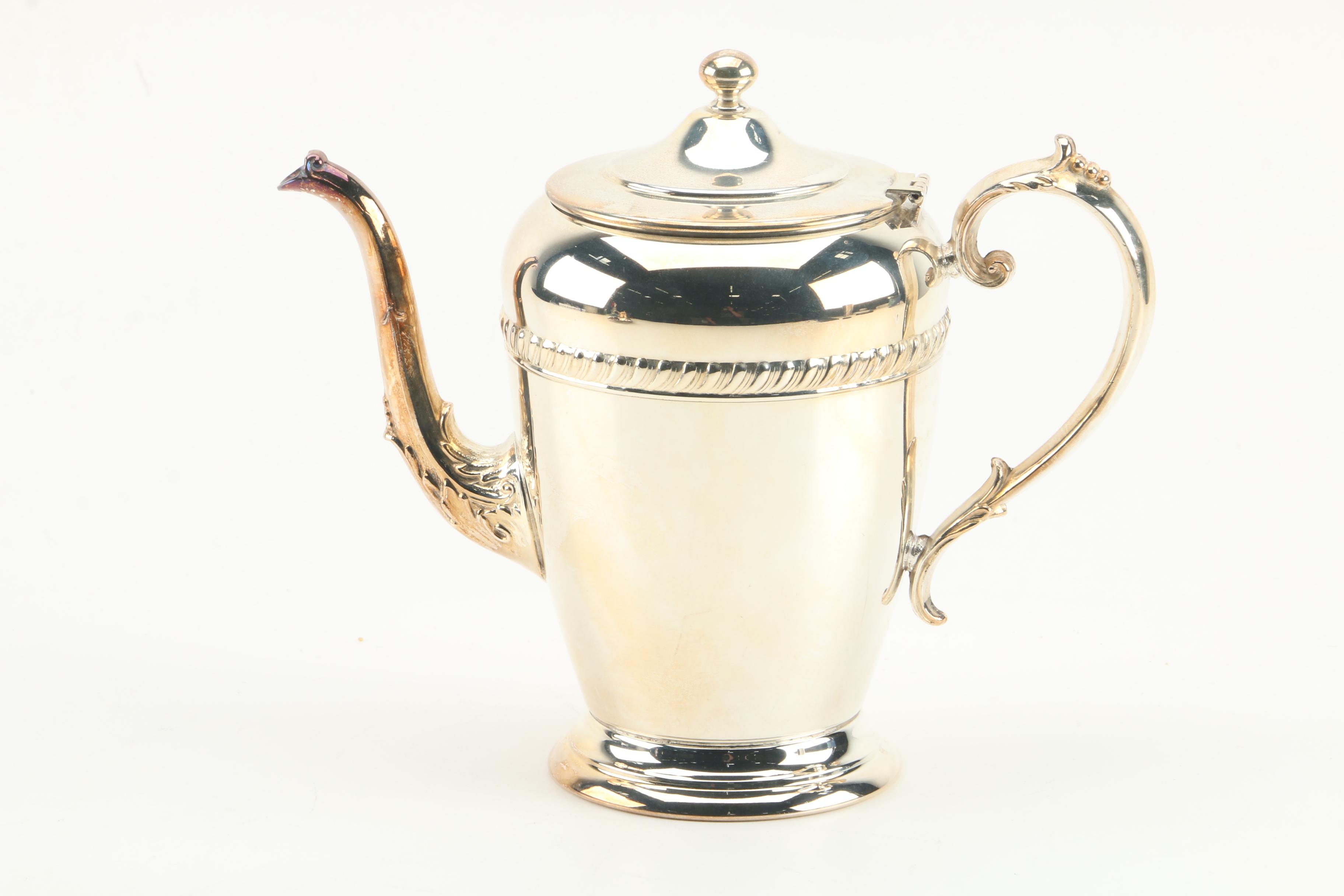 Queen City Silver Co. and Rochester Stamping Co. Silver Plate Teapots with Tray