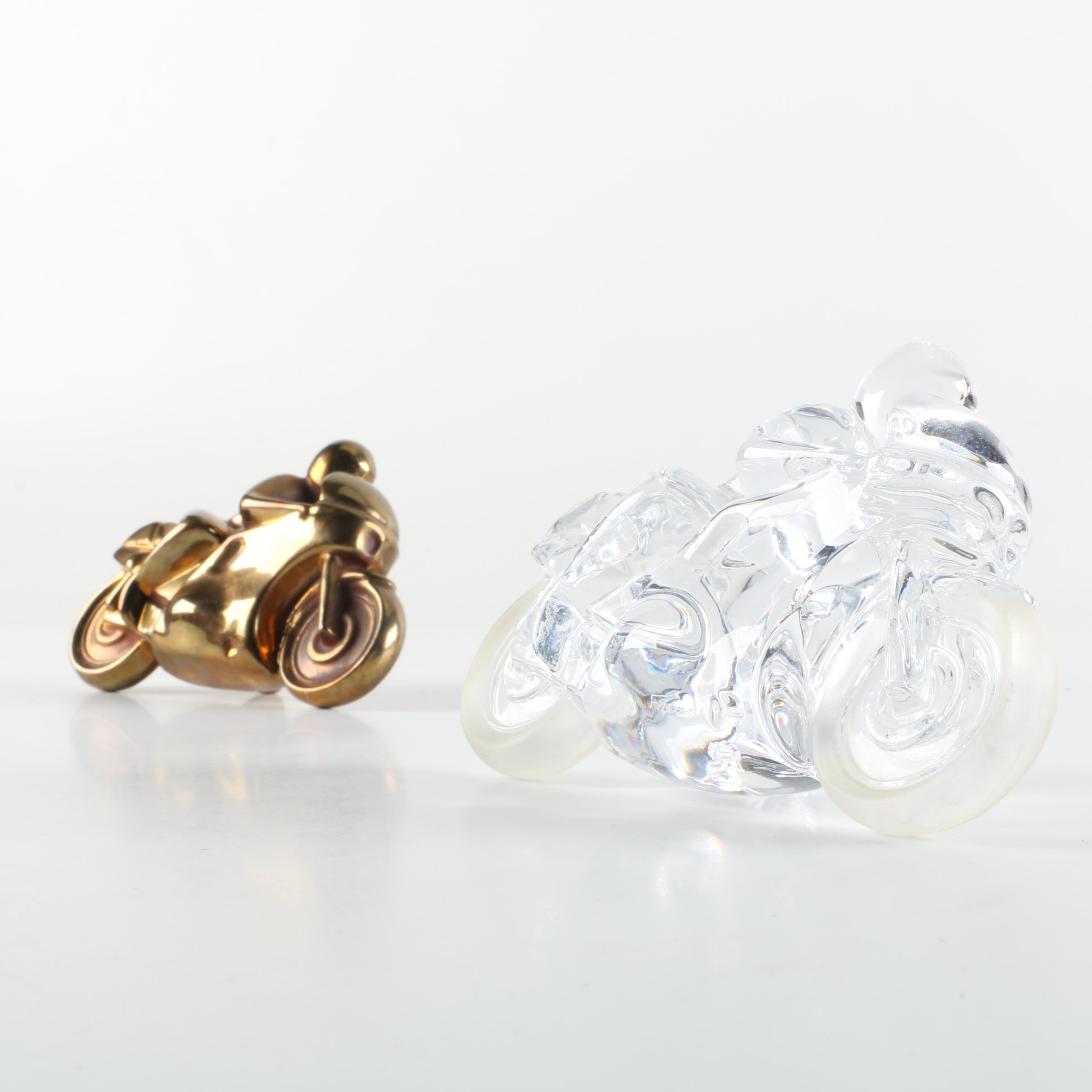 Motorcycle and Rider Shaped Paperweights Featuring Crystal Daum France