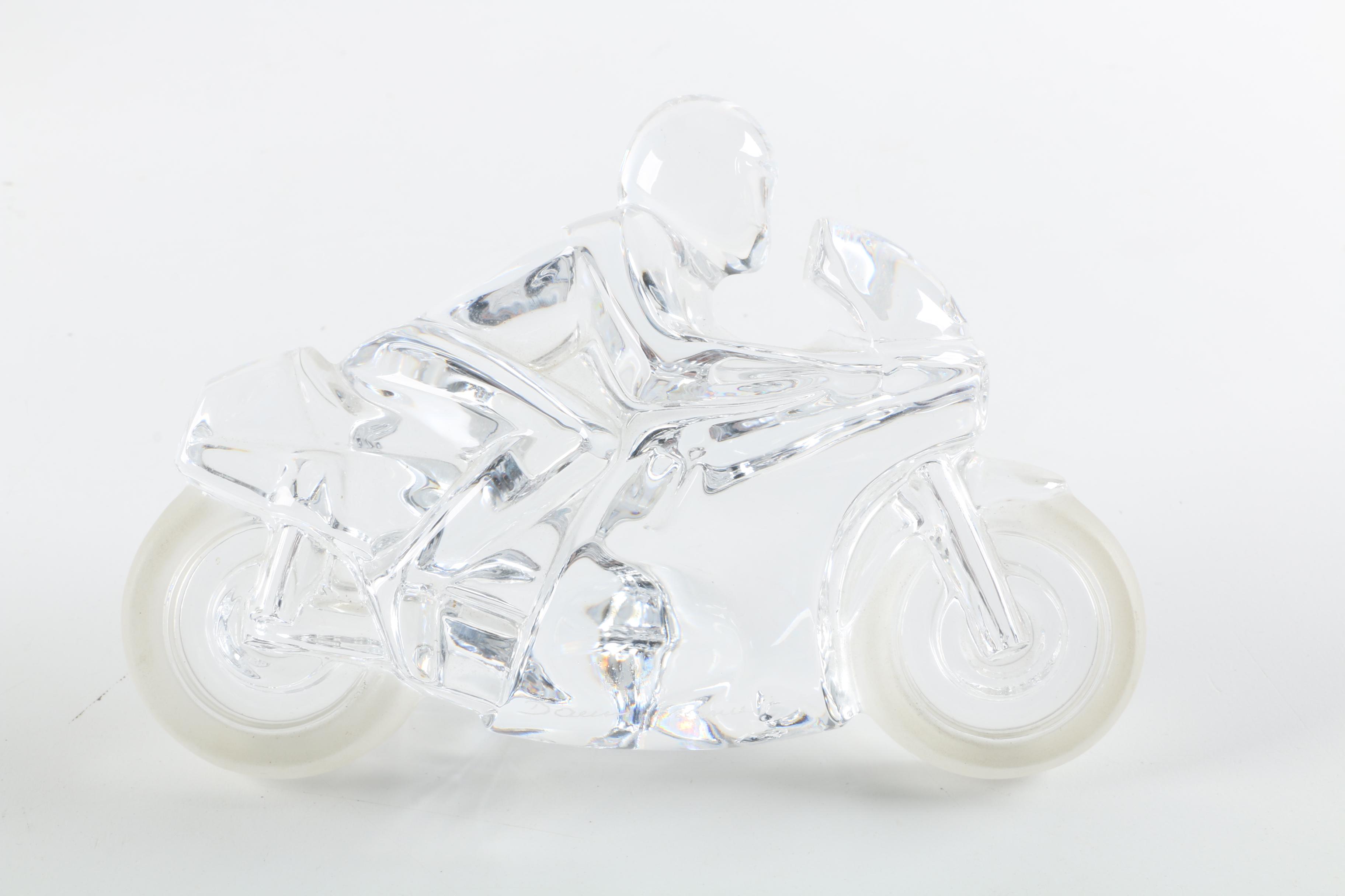 Motorcycle and Rider Shaped Paperweights Featuring Crystal Daum France