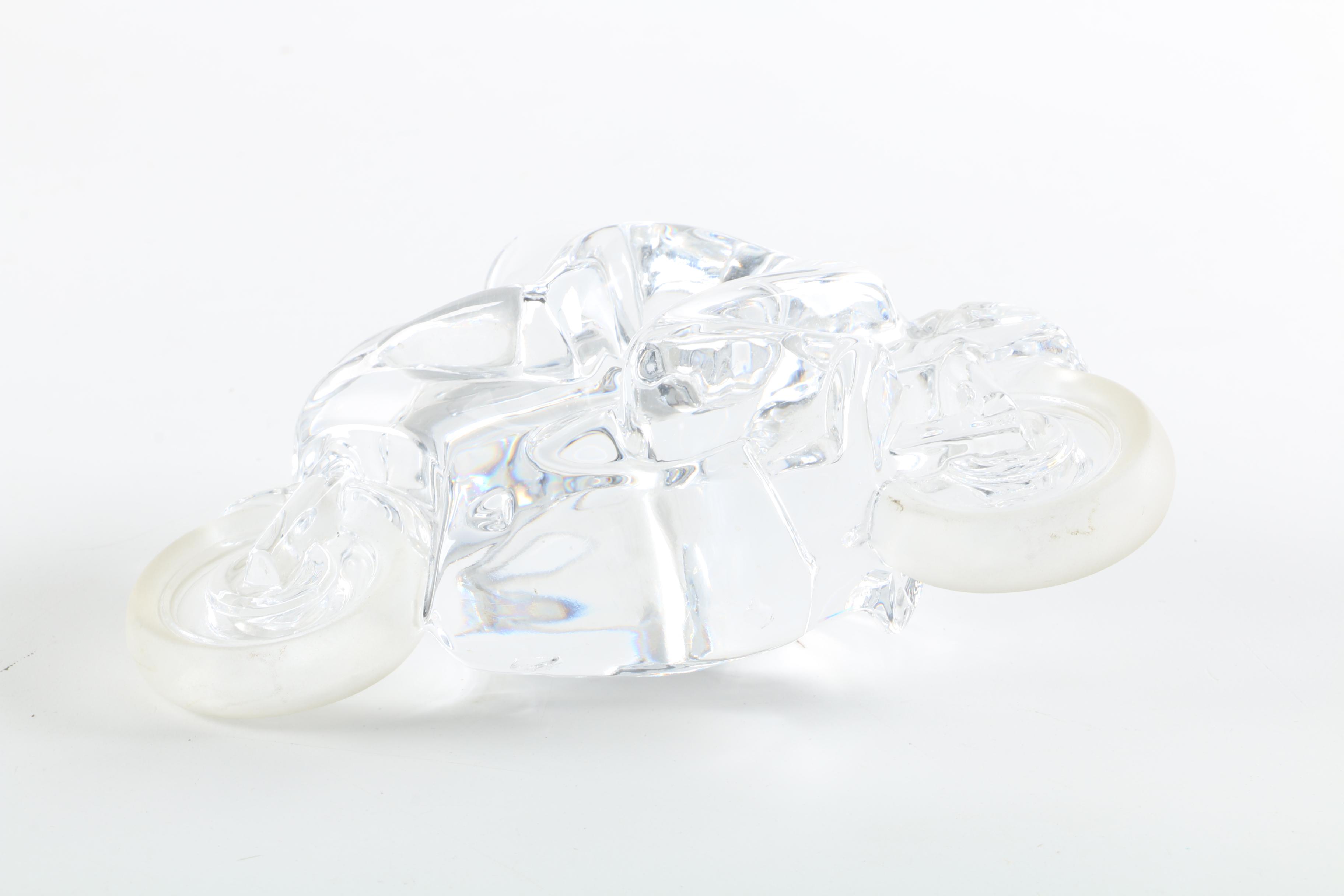 Motorcycle and Rider Shaped Paperweights Featuring Crystal Daum France