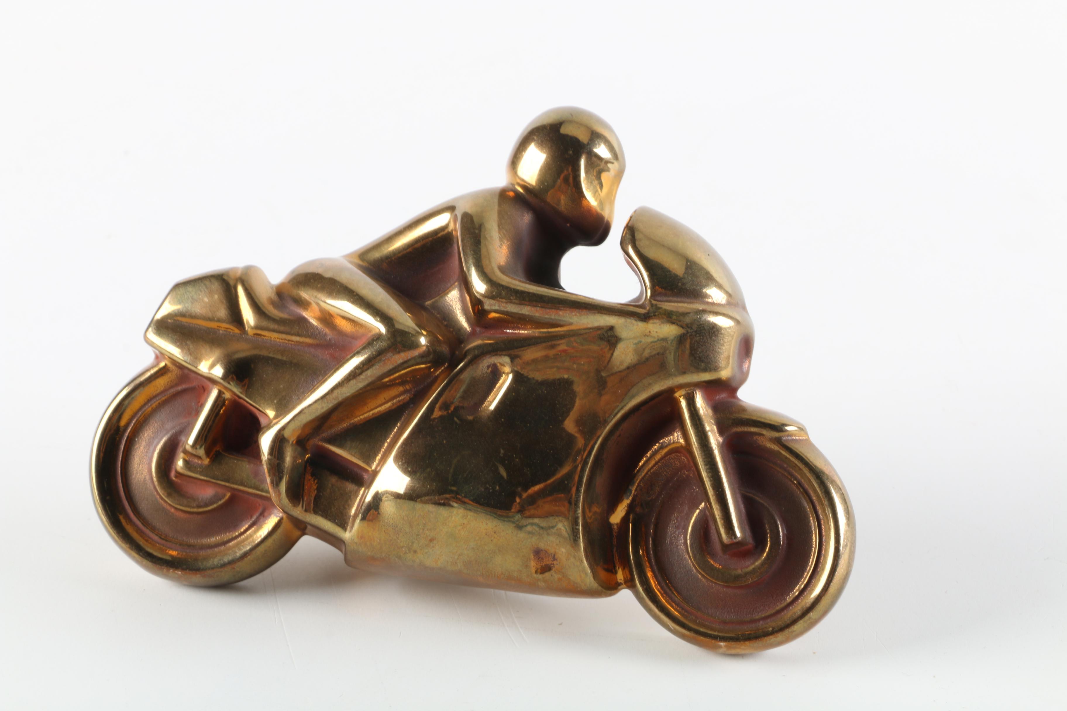 Motorcycle and Rider Shaped Paperweights Featuring Crystal Daum France