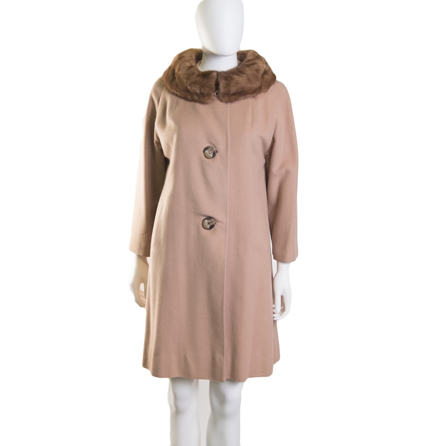 Women's Vintage Cashmere Dress Coat with Mink Collar