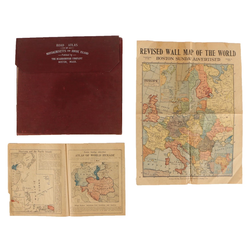 1905 Road Atlas of Massachusetts and Rhode Island and 1919 Maps of Europe