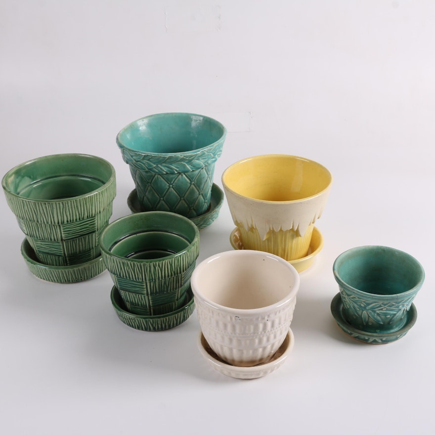 Mid-Century McCoy Pottery Planters Including "Basketweave"