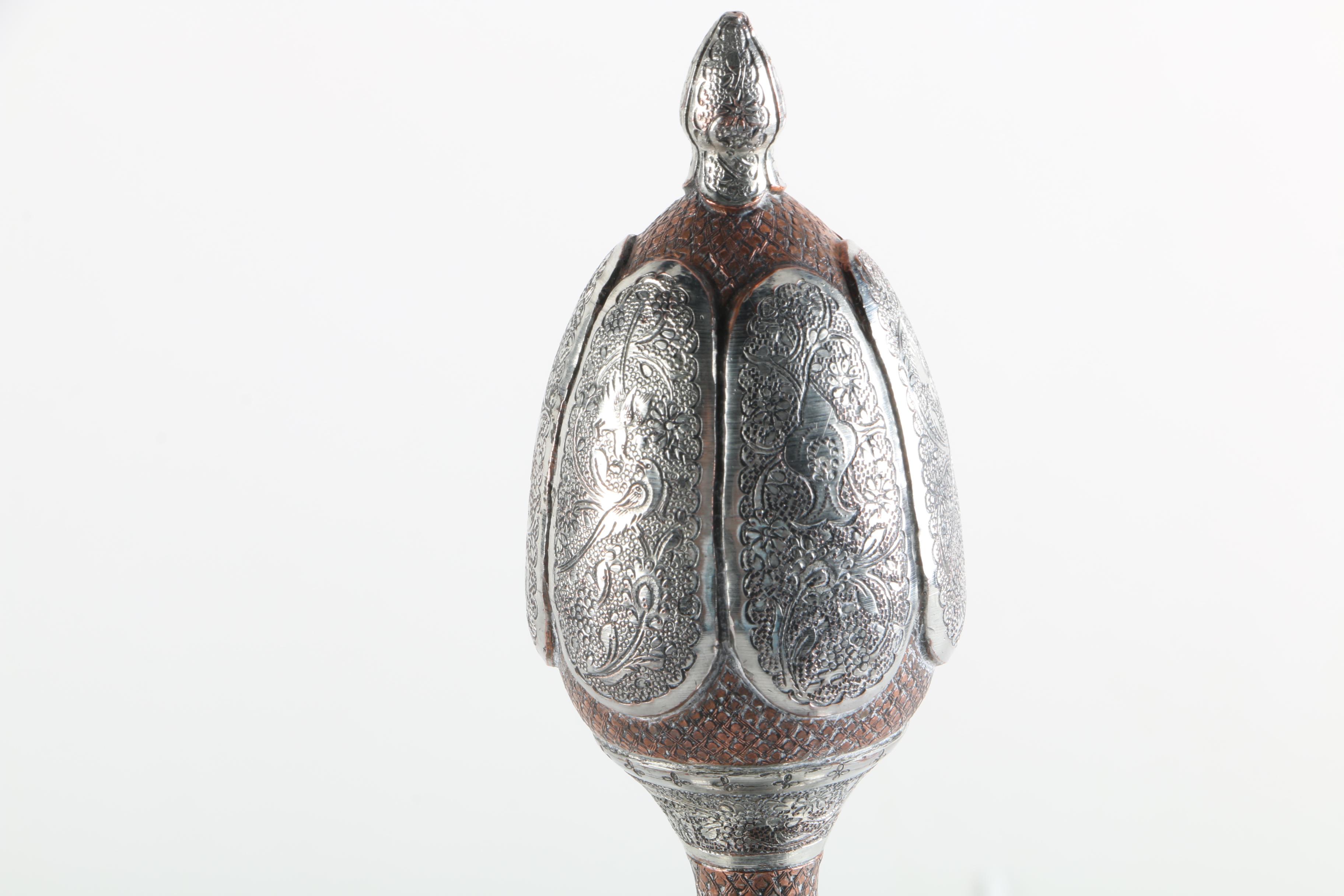 Persian Style Silver and Copper-Tone Stoppered Bottle