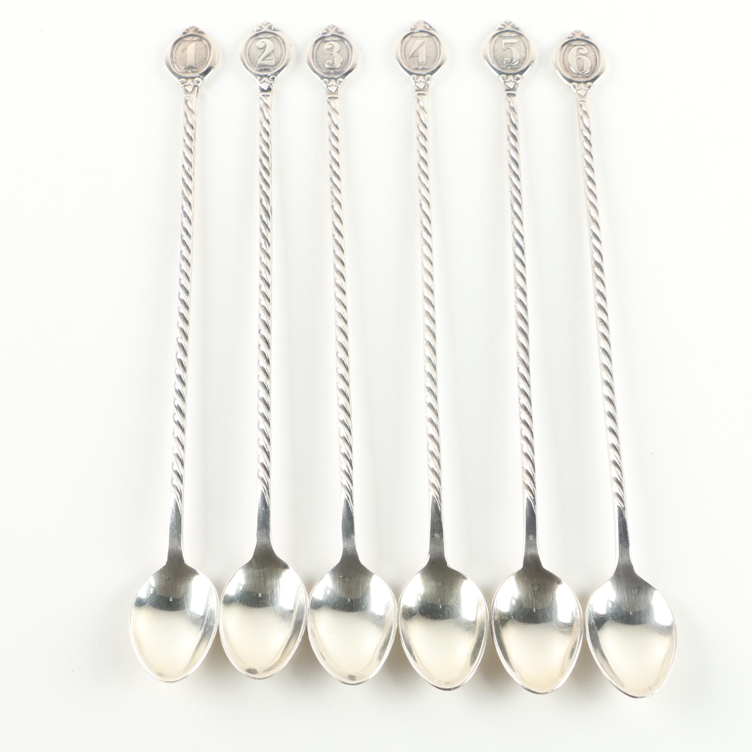 Vintage Nickel Silver Cocktail Muddler Spoons with Numbered Handles