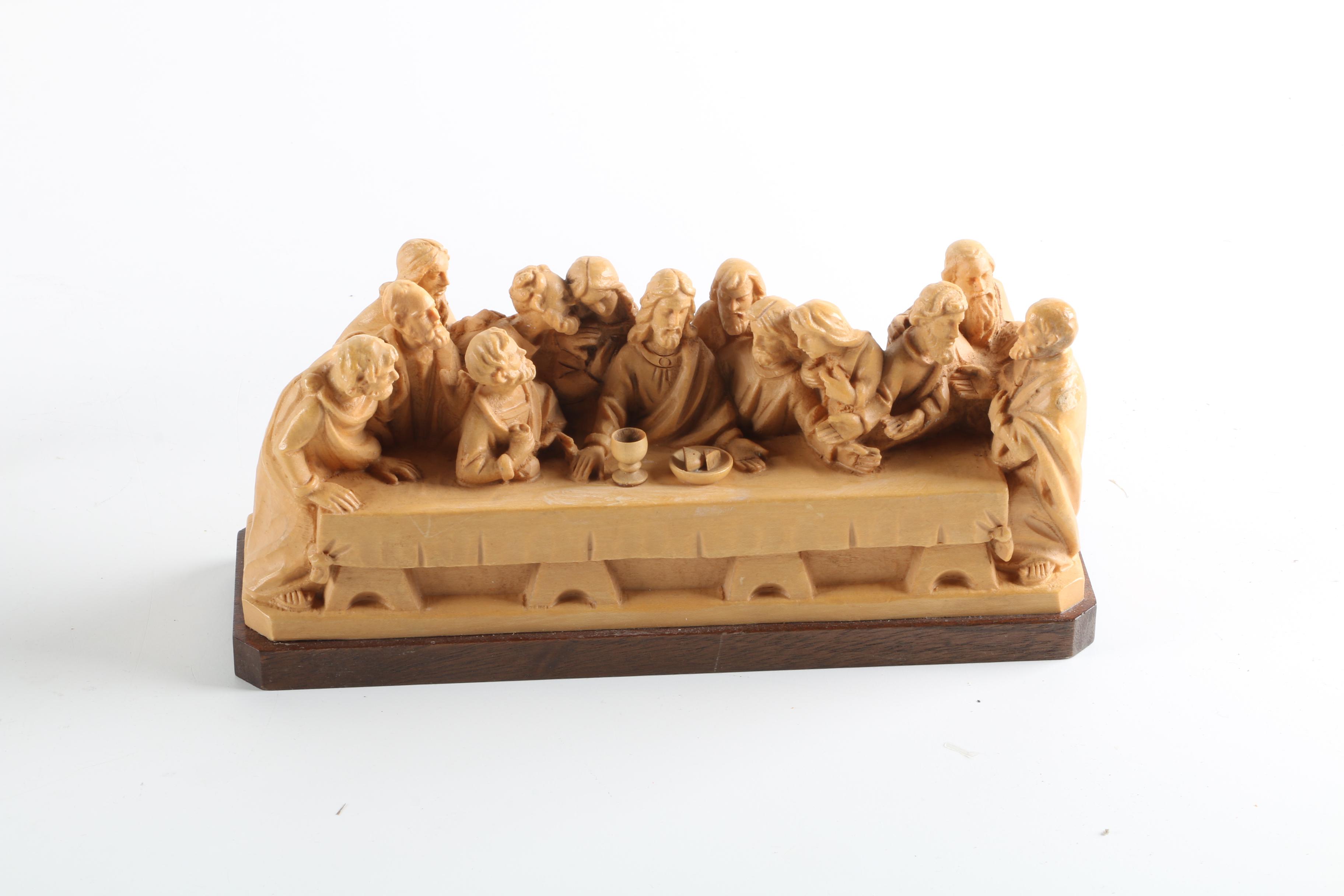 Brass and Wood Sculpture of Jesus and The Last Supper