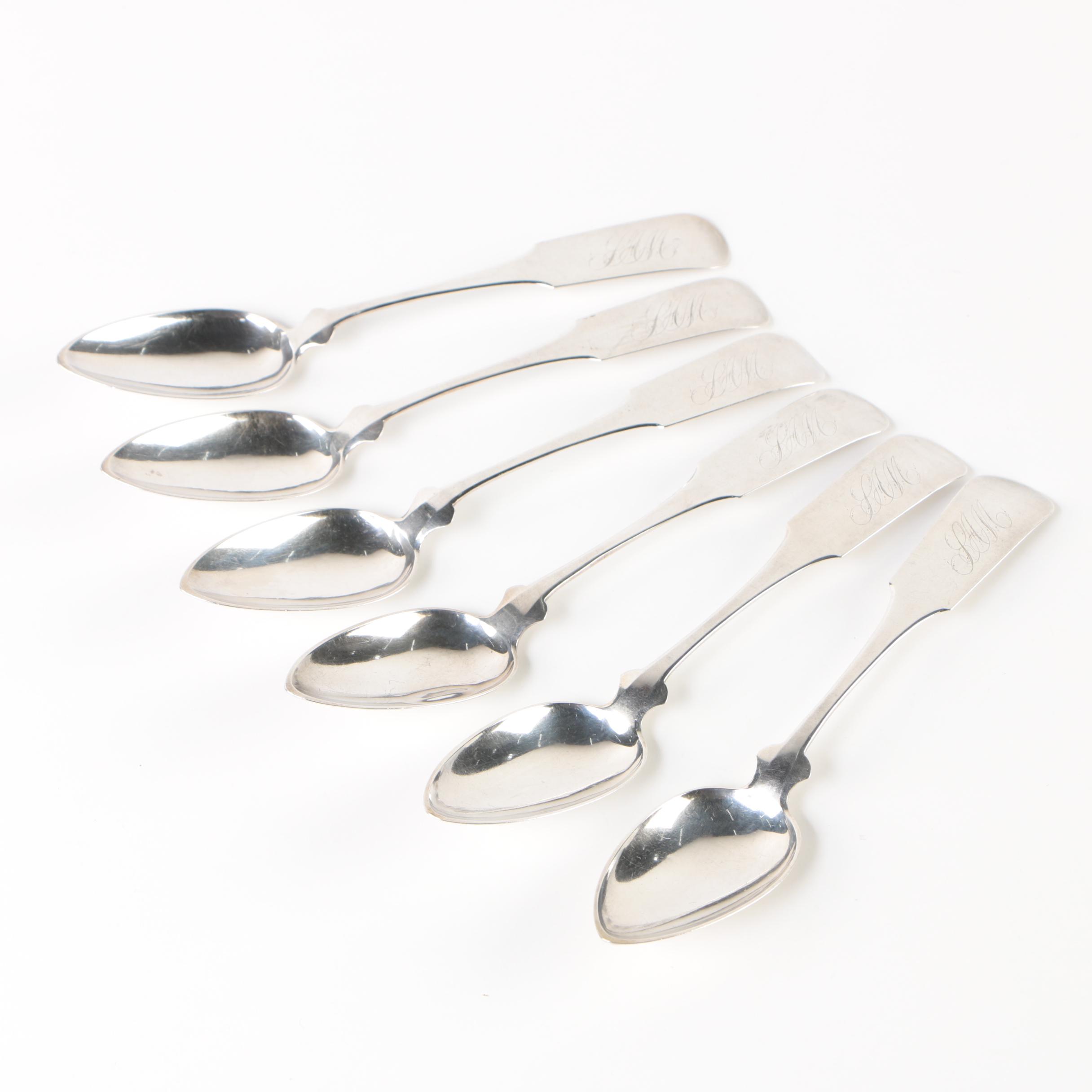 19th Century Asa Munger American Coin Silver Fiddle Handle Teaspoons