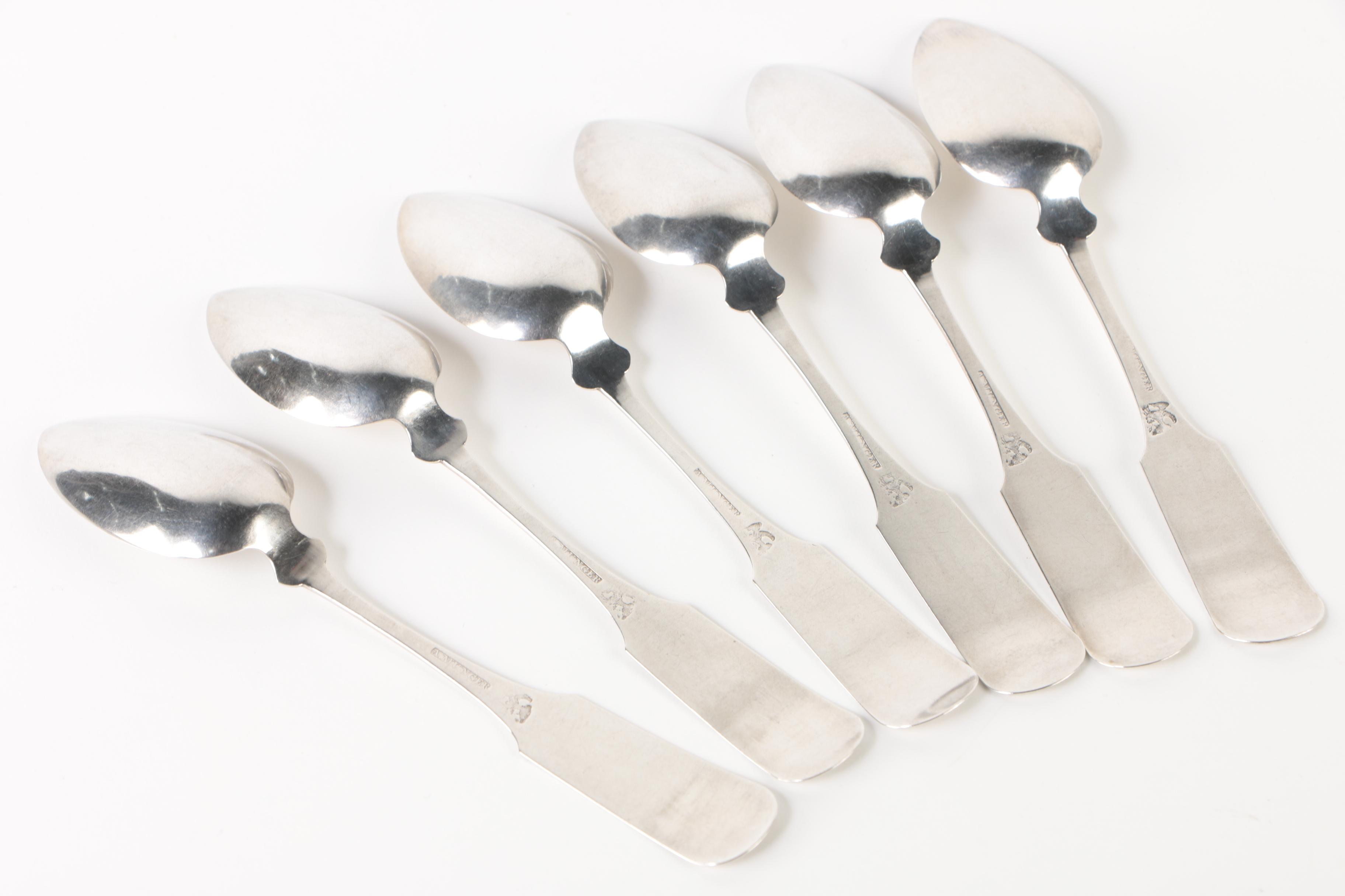 19th Century Asa Munger American Coin Silver Fiddle Handle Teaspoons