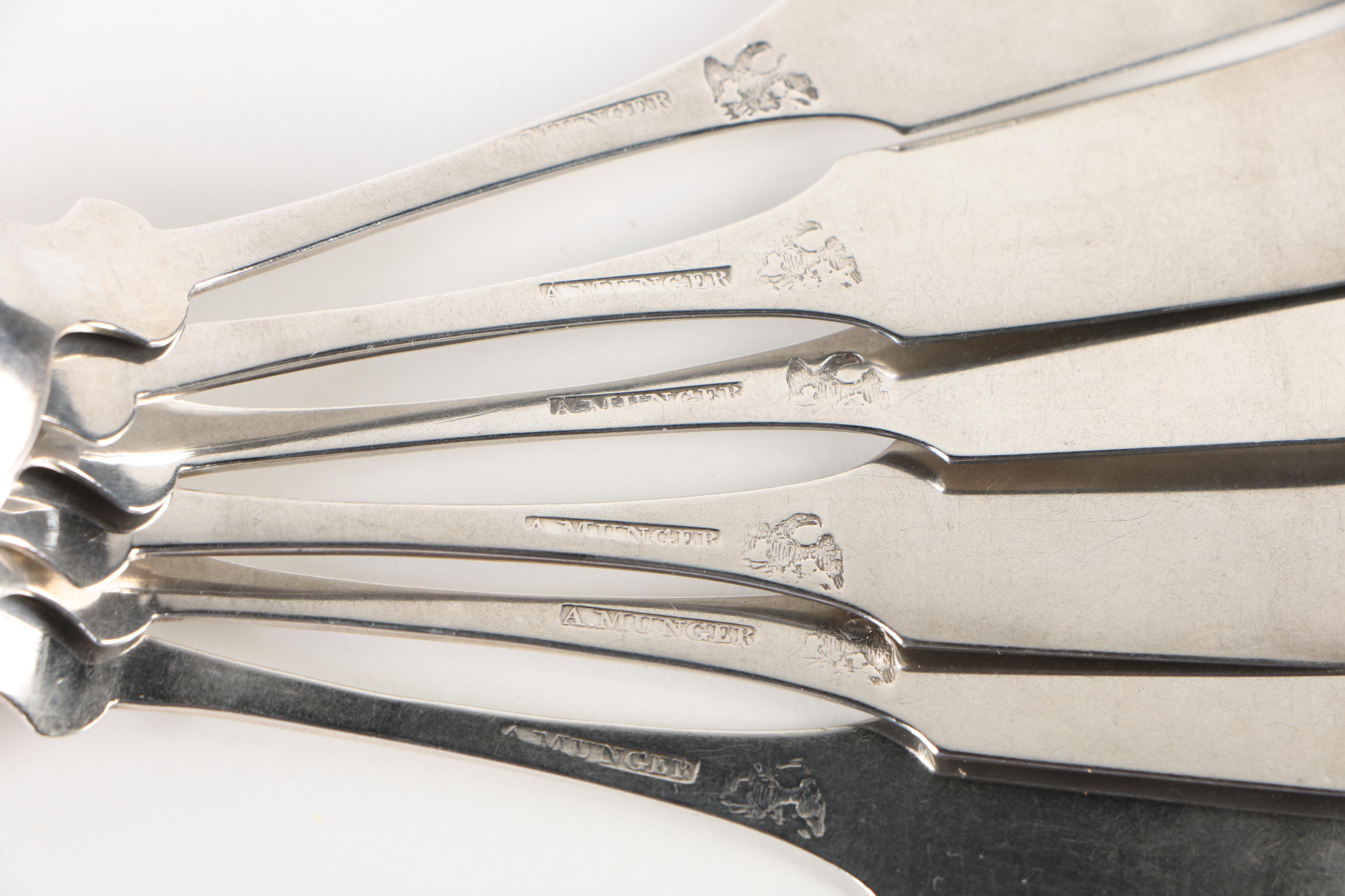 19th Century Asa Munger American Coin Silver Fiddle Handle Teaspoons