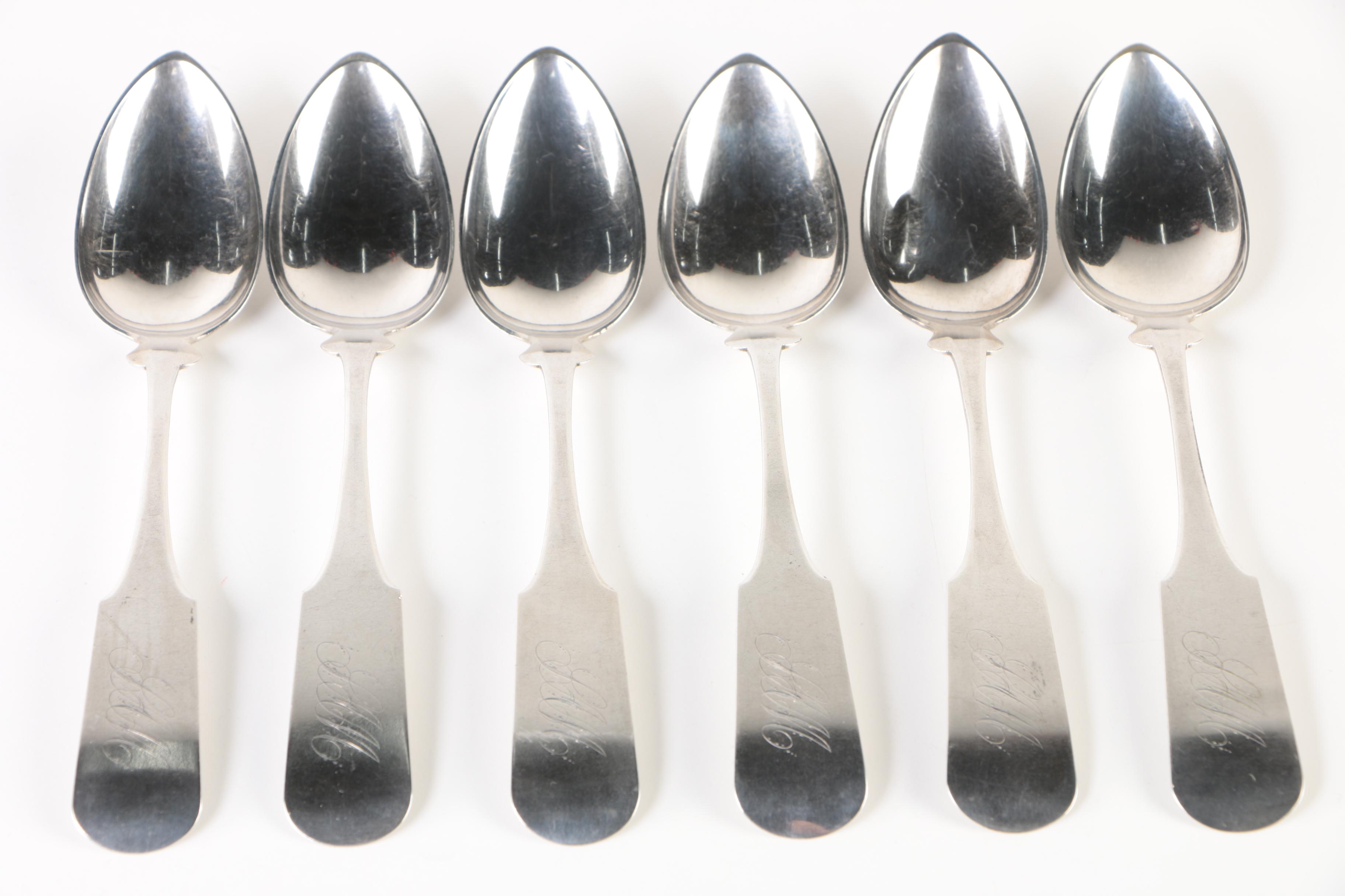 19th Century Asa Munger American Coin Silver Fiddle Handle Teaspoons