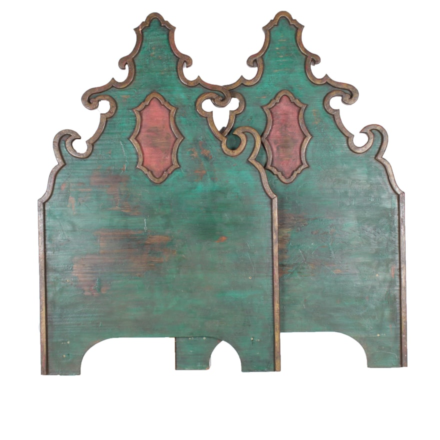 Pair of Spanish Colonial Style Twin Size Wooden Headboards