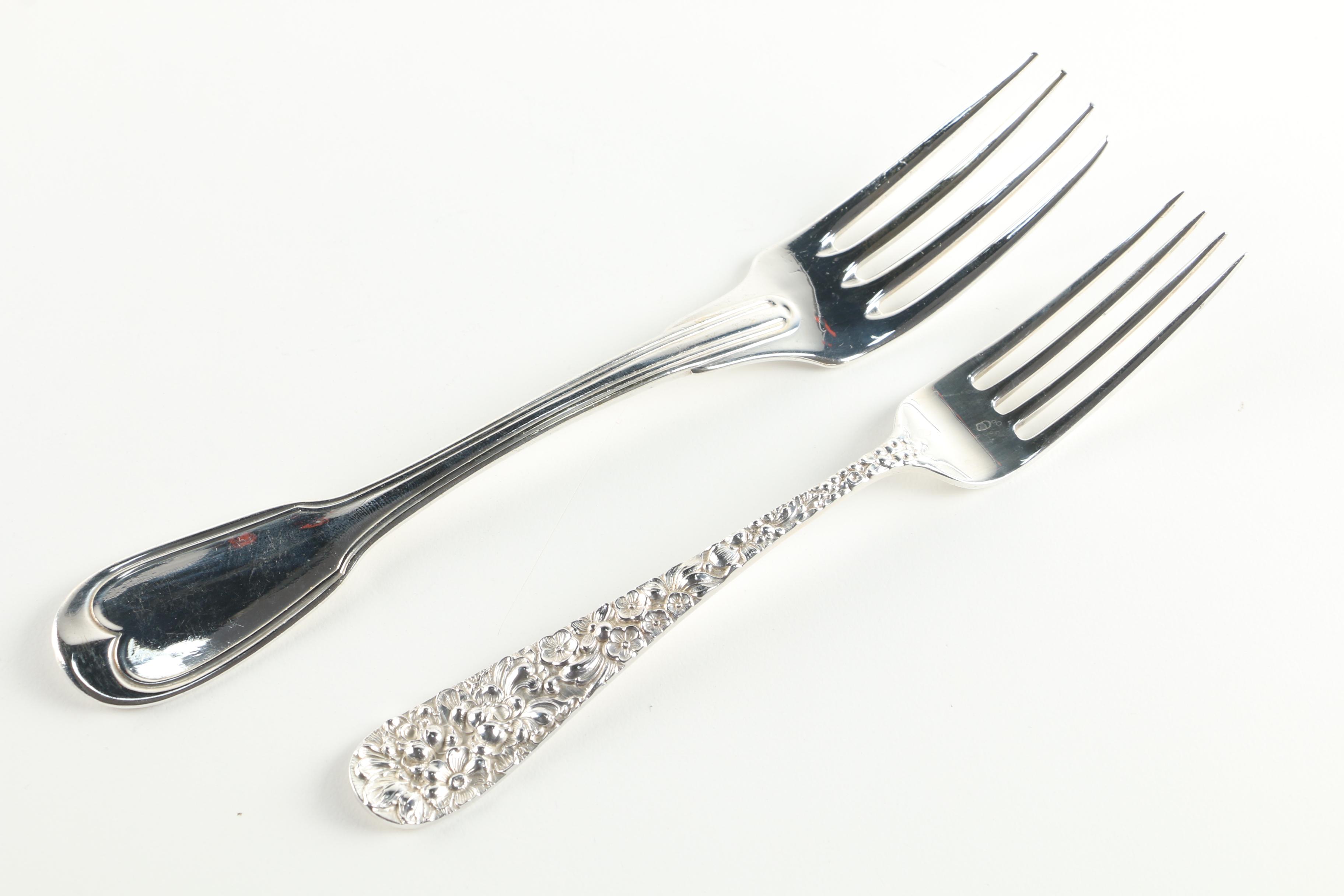 Sterling Silver Dinner Forks Featuring Kirk-Stieff Co. and R. Wallace & Sons