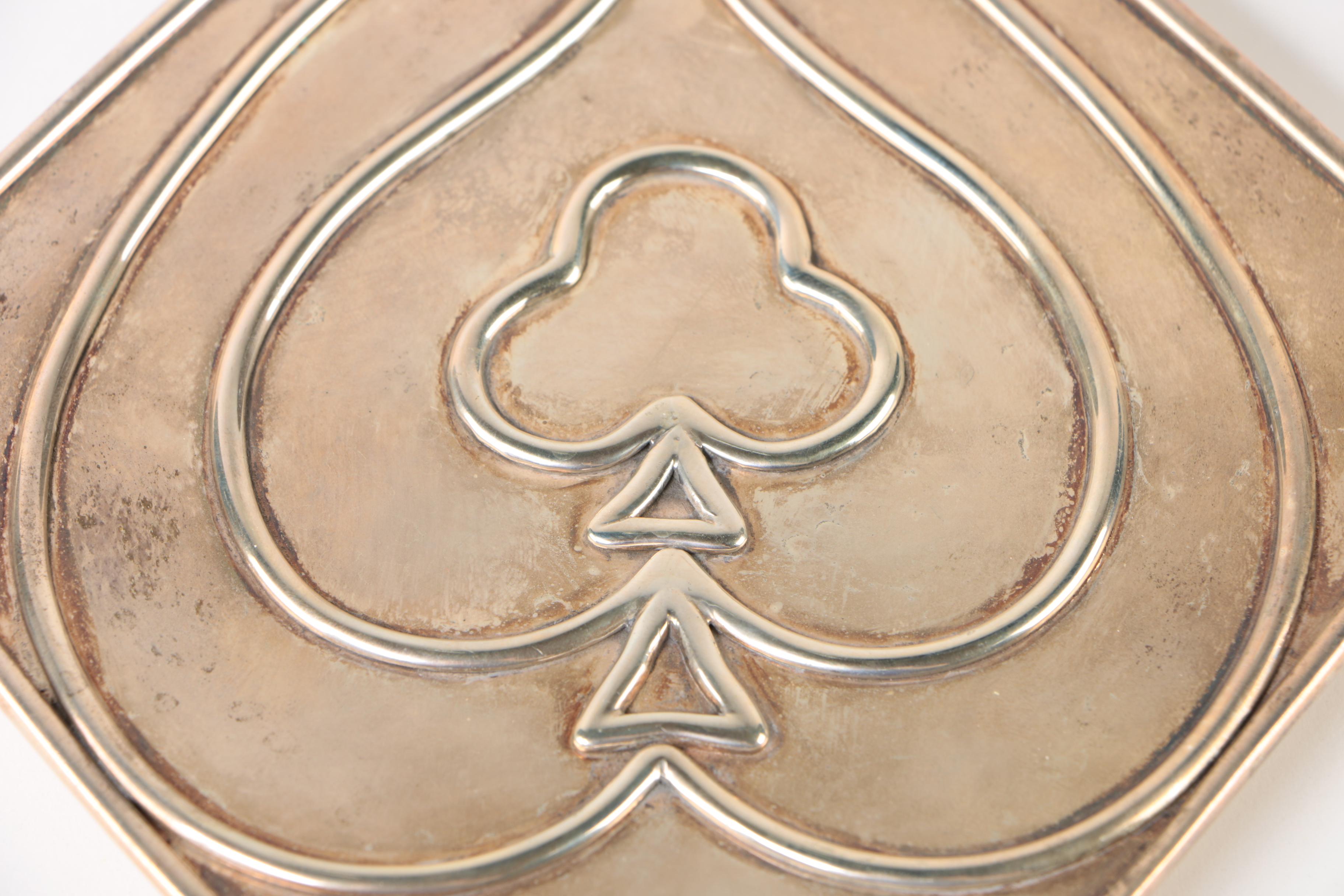 Vintage James E. Bushell English Silver Plate Card Suits Motif Trivet