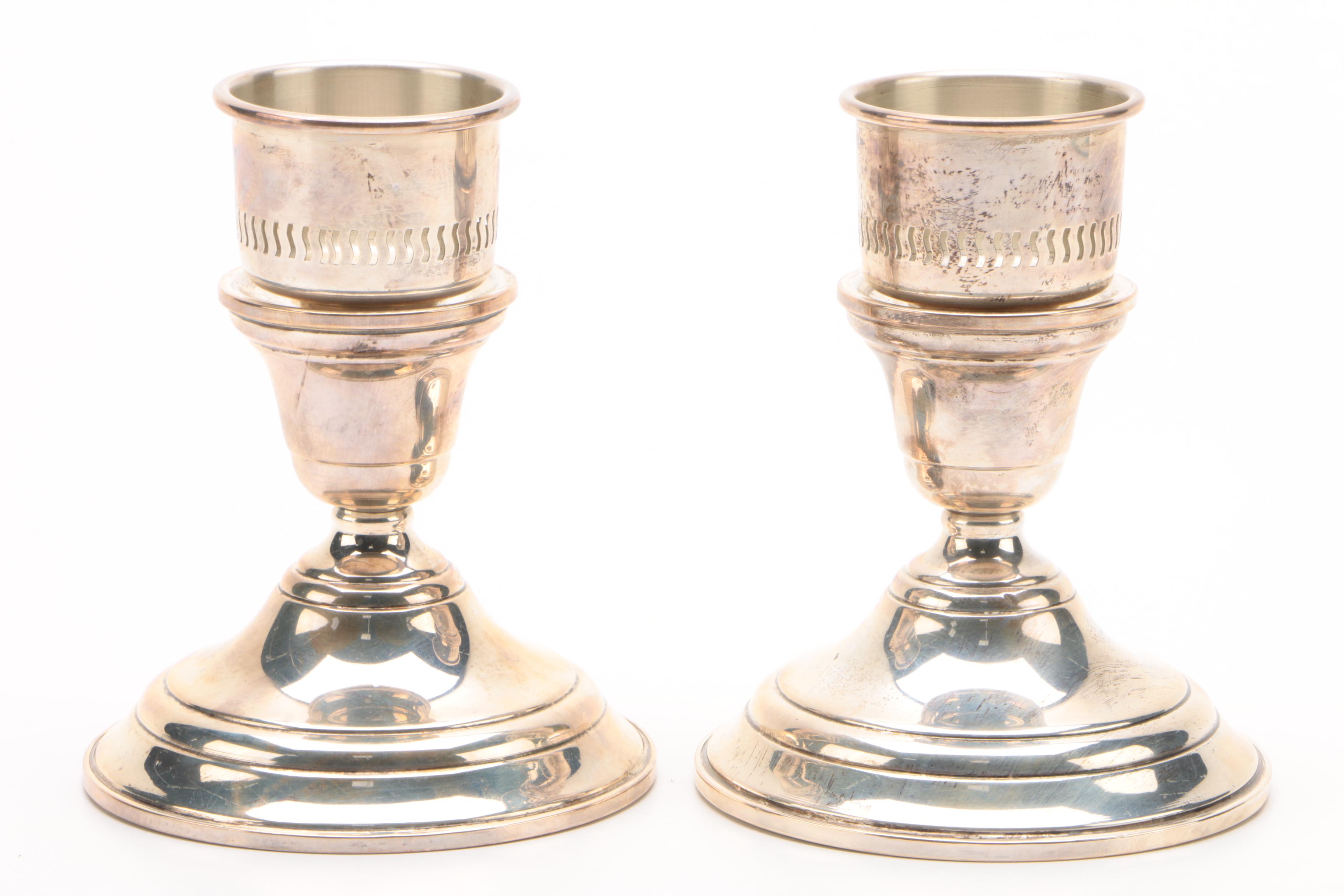 Preisner Silver Co. Weighted Sterling Candleholders with Hurricane Filters