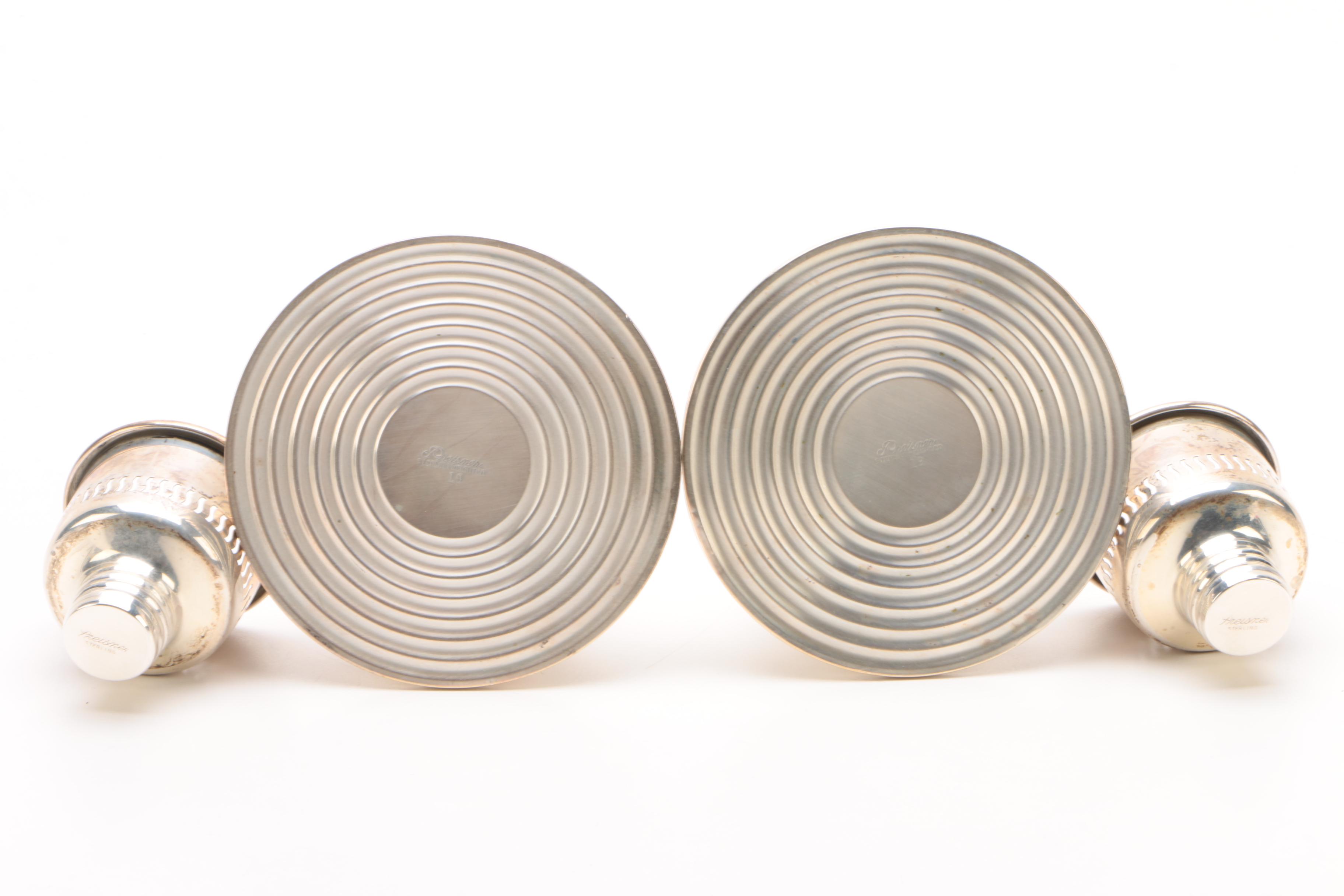 Preisner Silver Co. Weighted Sterling Candleholders with Hurricane Filters