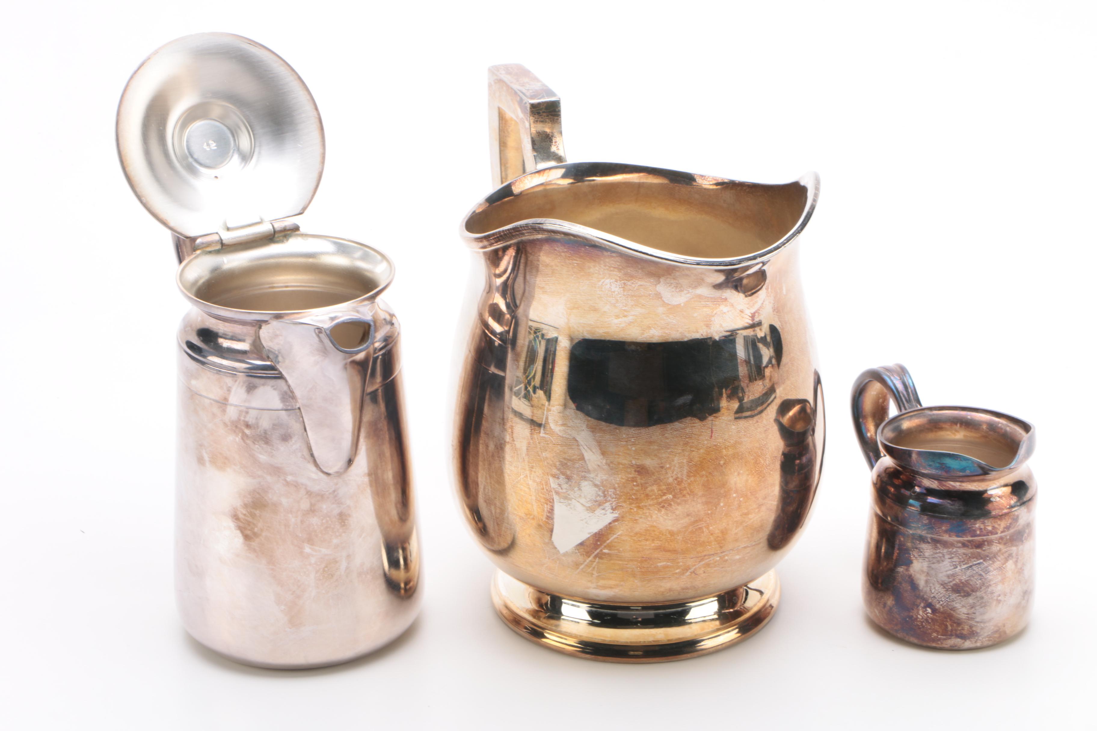 Vintage Hartford Silver Plate Pitcher with Reed & Barton Coffee Pot and Creamer
