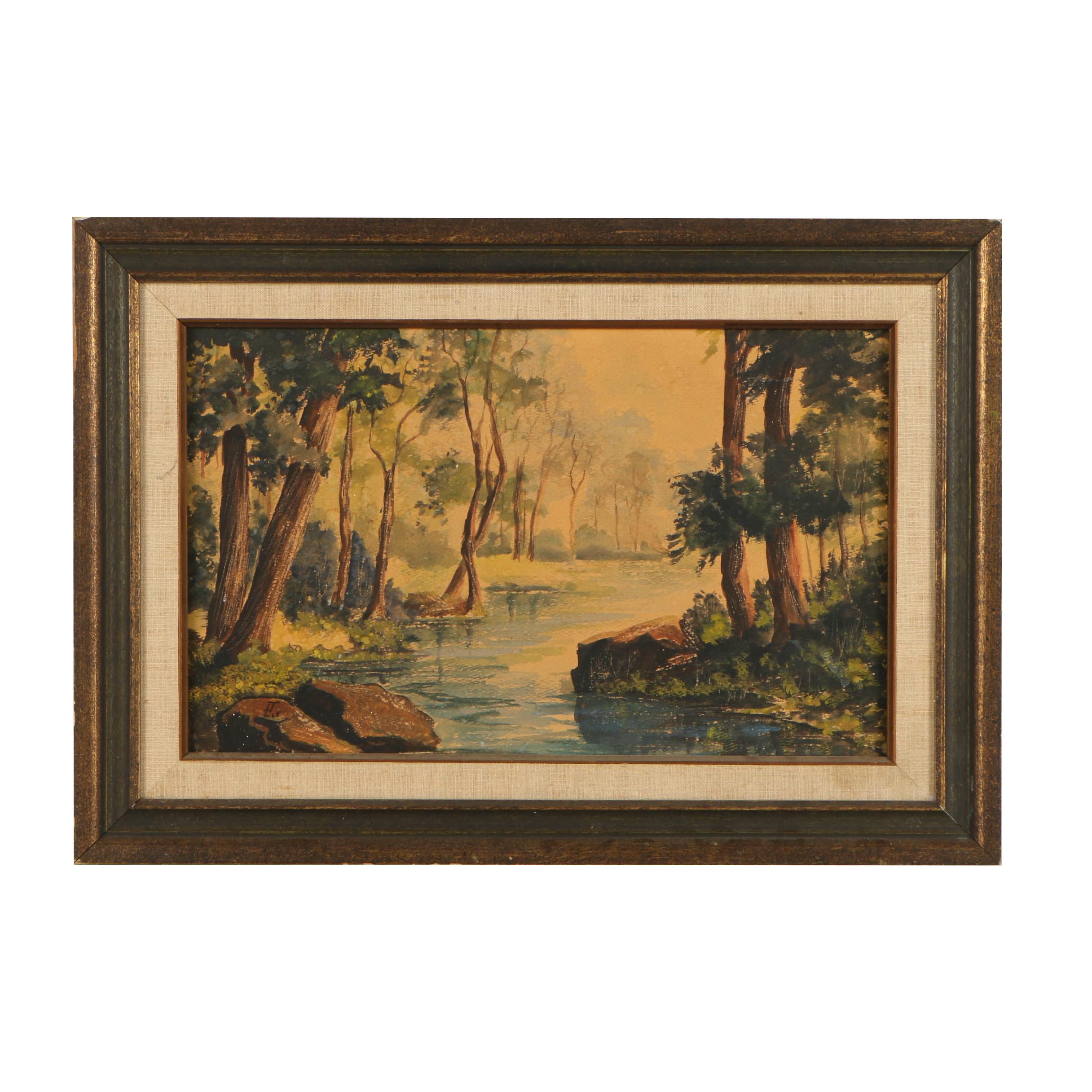 1968 Watercolor Landscape Painting