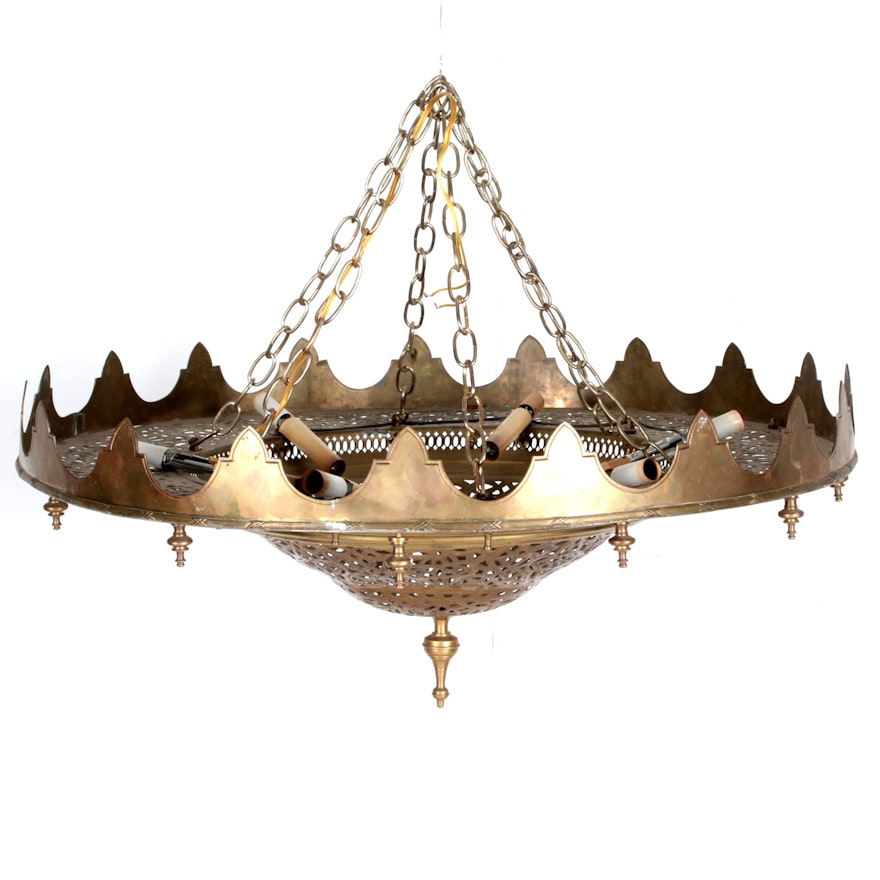 Moroccan Style Reticulated Brass Ceiling Mount Chandelier