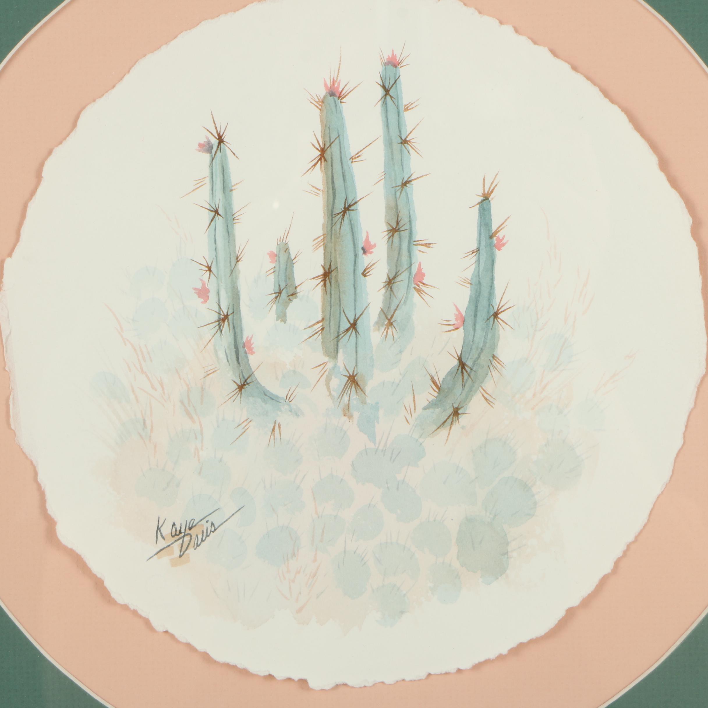 Circa 2000 Watercolor Painting of Cacti