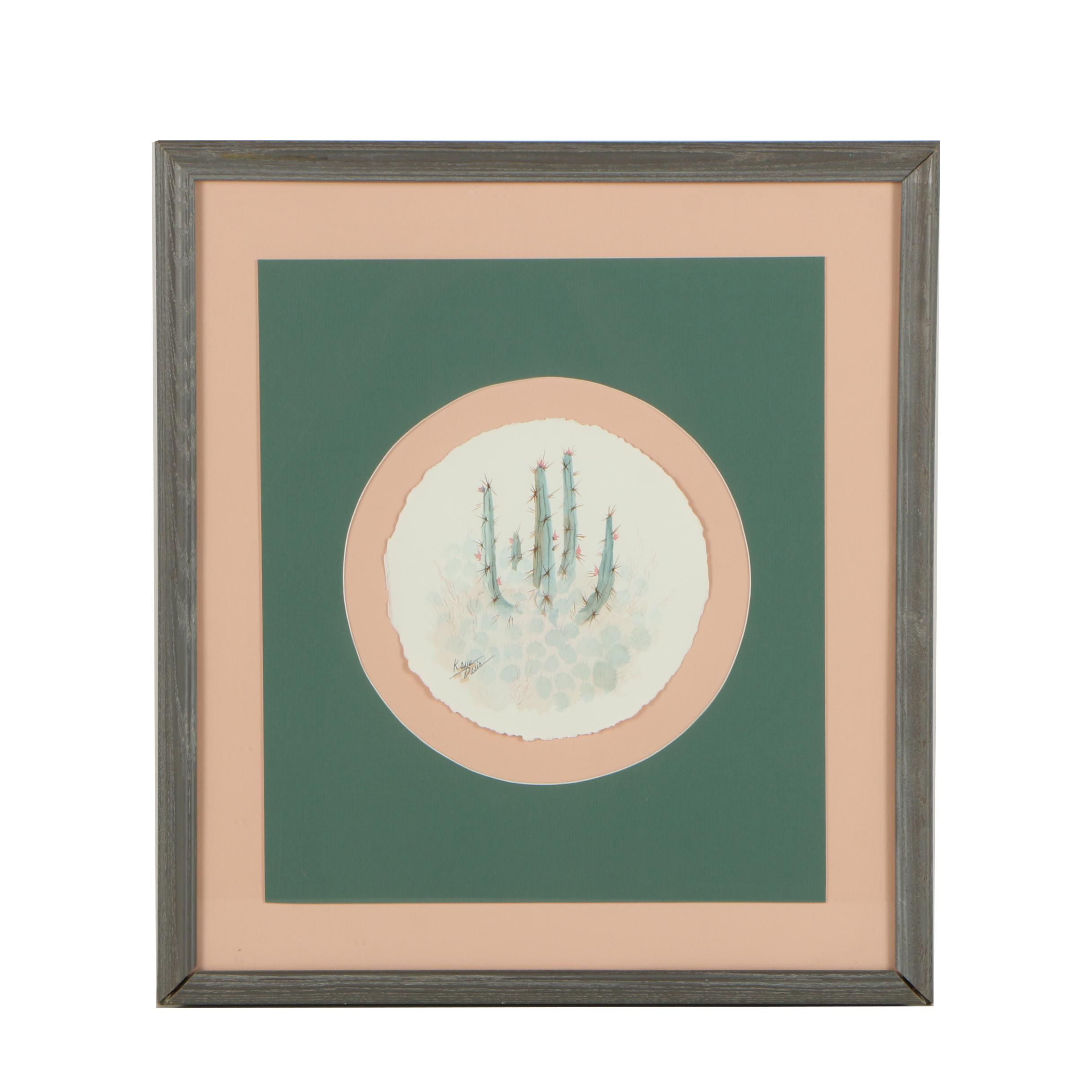 Circa 2000 Watercolor Painting of Cacti