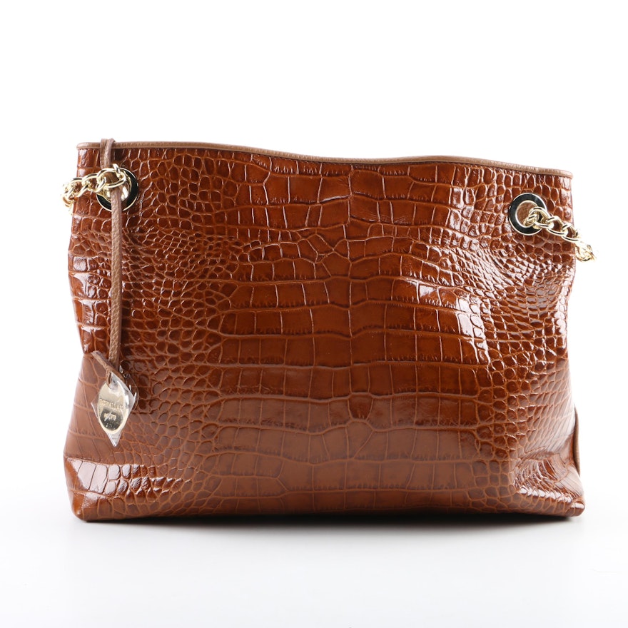 Rowallan Embossed Leather and Pebbled Leather Handbag in Brown