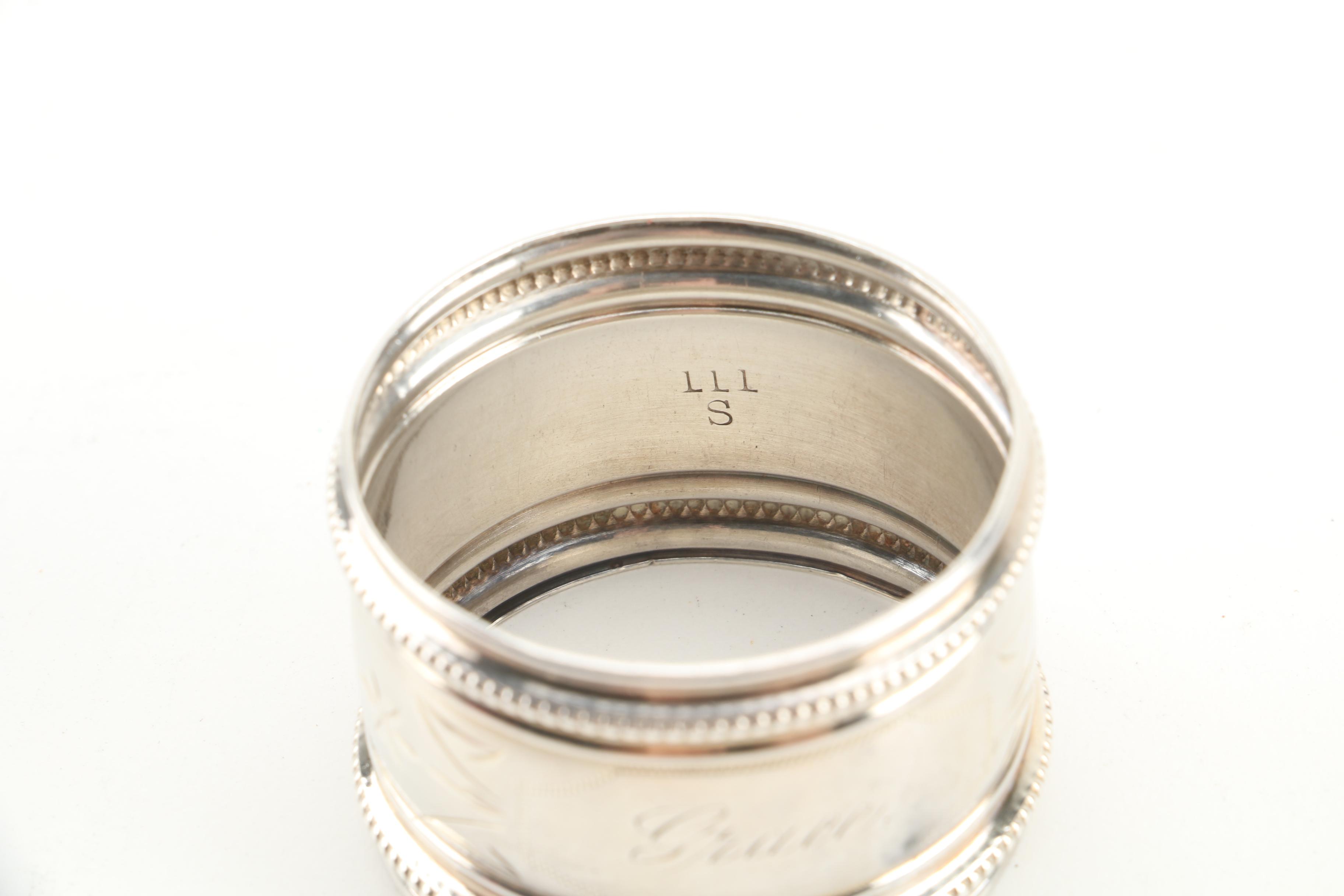 Antique George Maudsley Jackson Sterling Napkin Ring with Other Napkin Rings