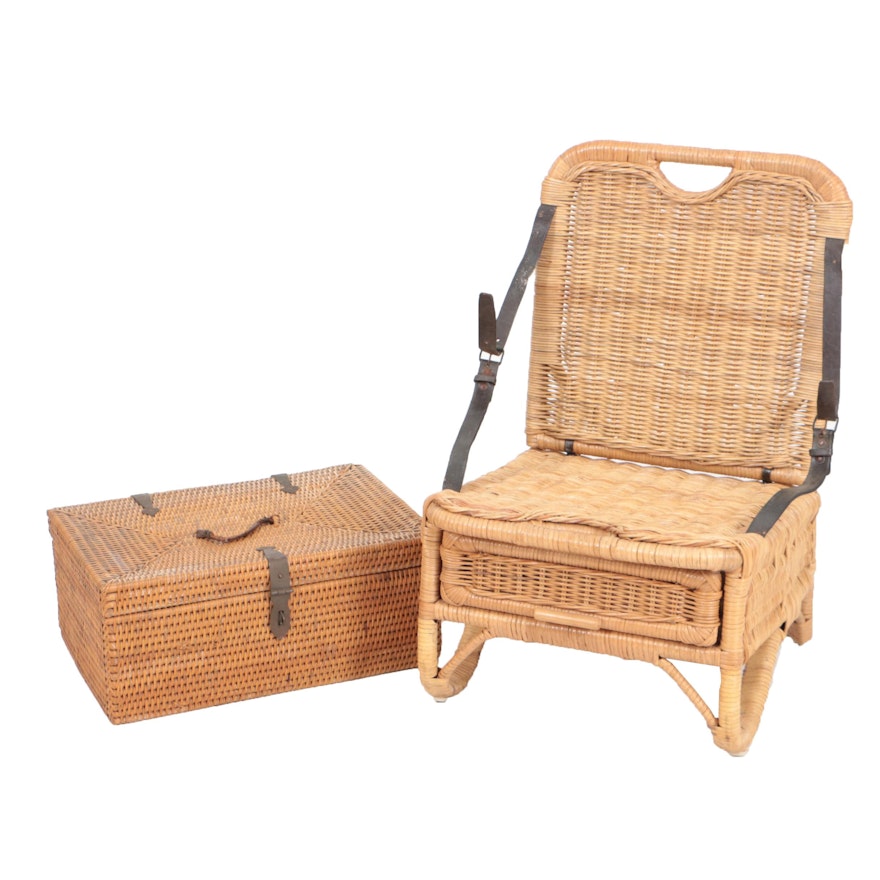 Vintage Picnic Basket and Folding Camp Chair
