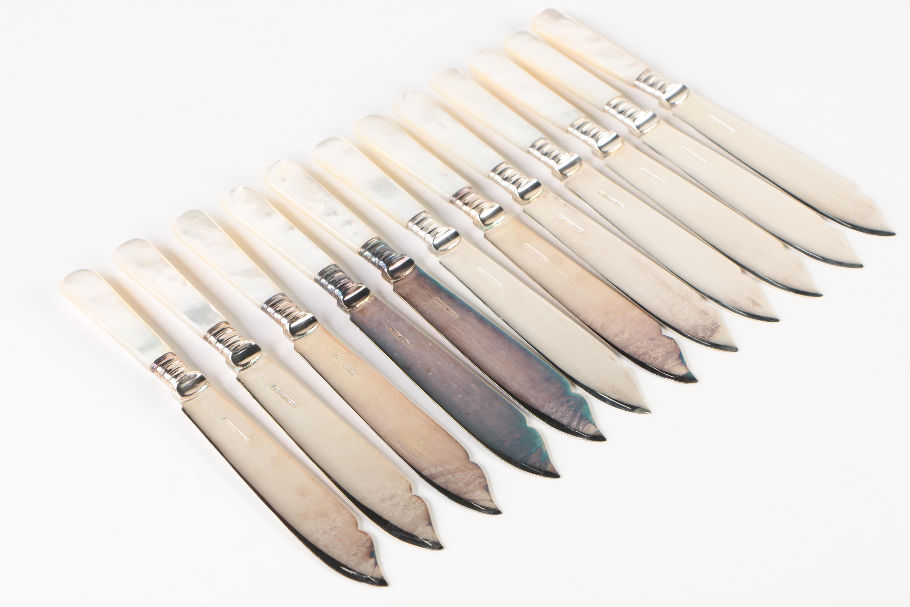 Beacon Mother of Pearl and Silver Plate Fish Fork and Knife Set with Wooden Case