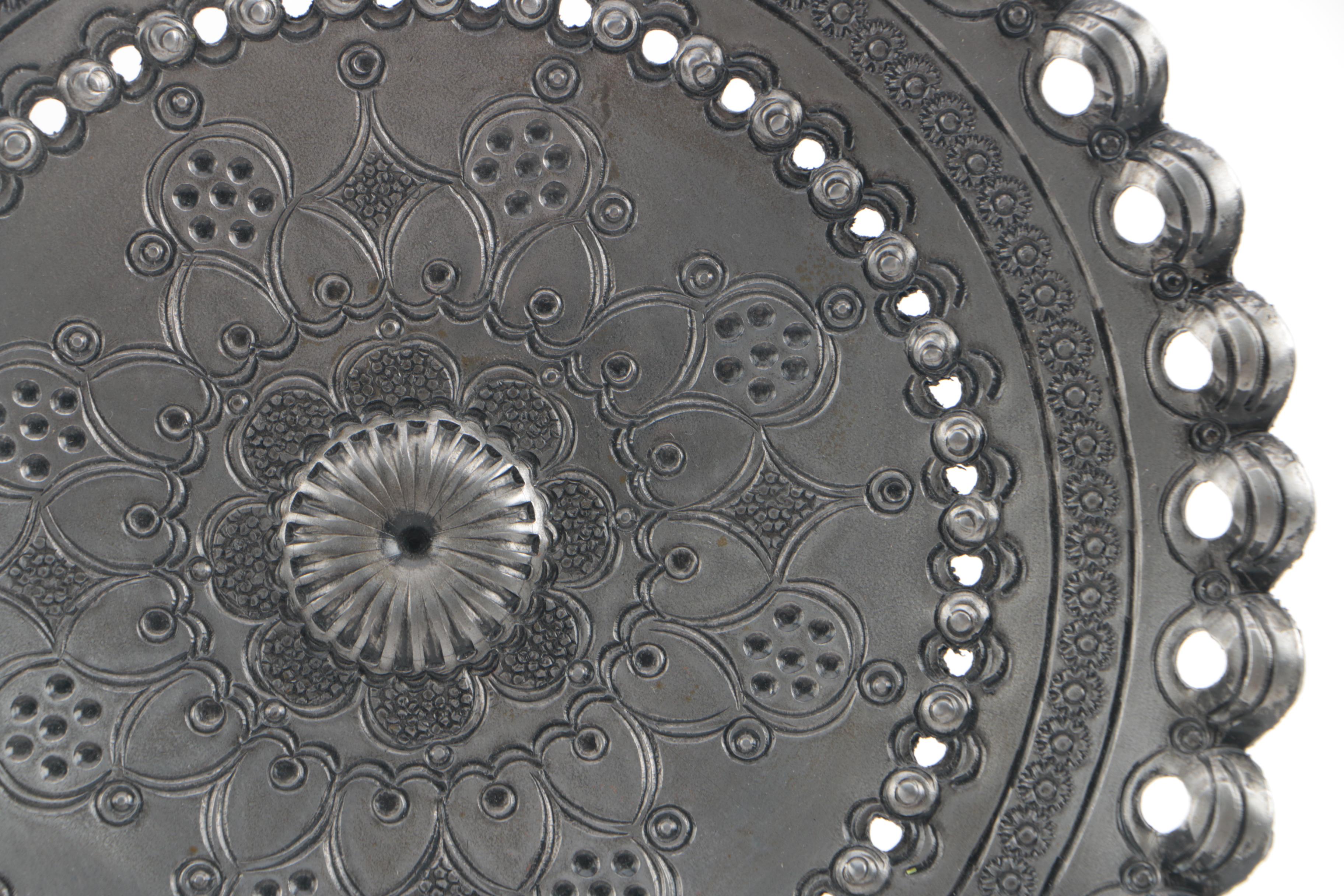 Persian Style Chased Blue Glass Teapot with Embossed Goblet, Plate and Stand