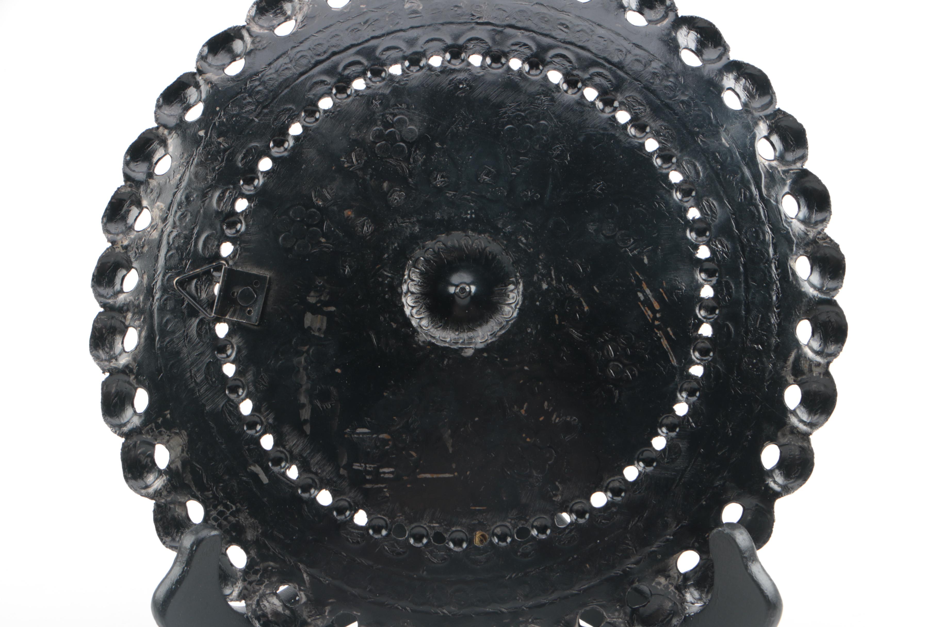 Persian Style Chased Blue Glass Teapot with Embossed Goblet, Plate and Stand