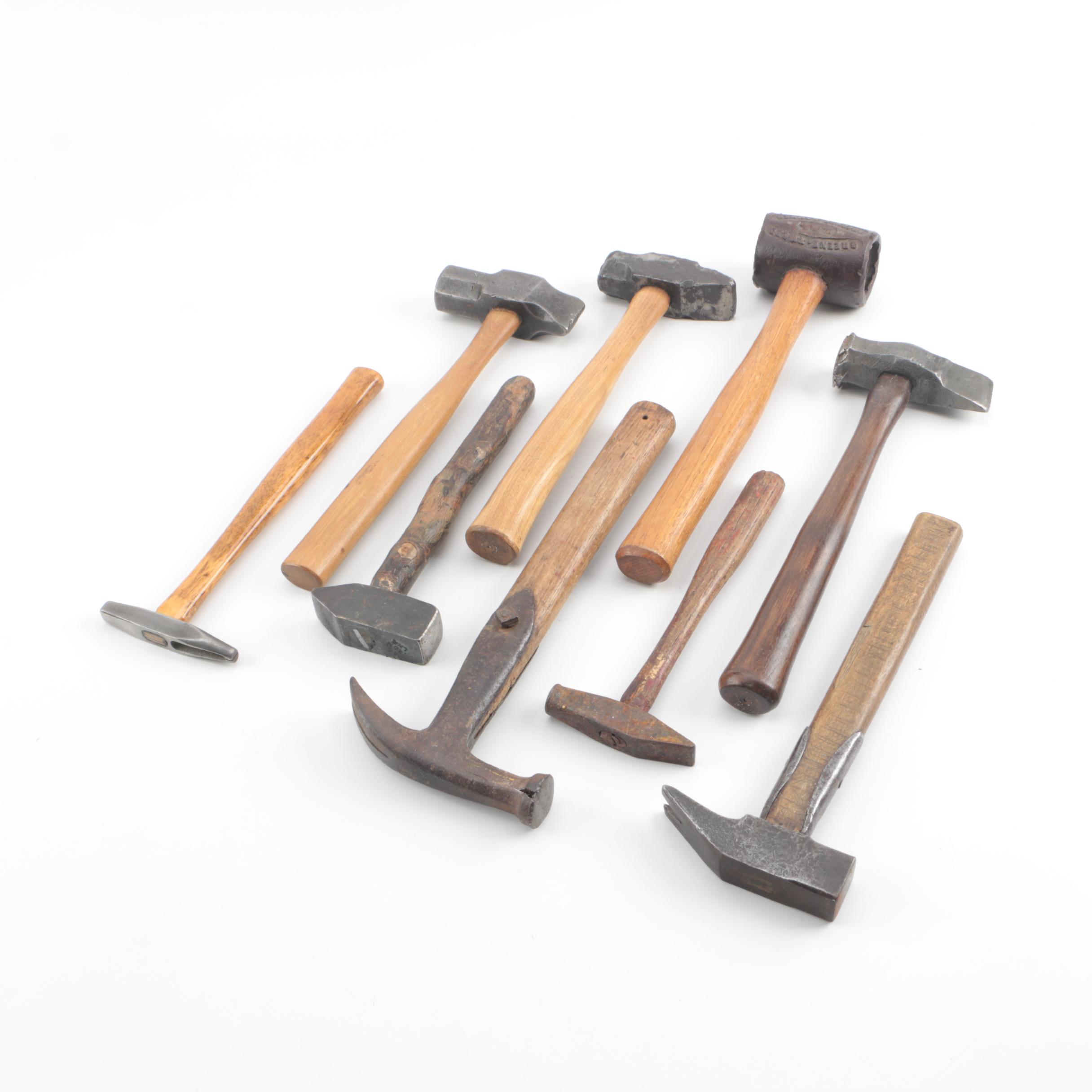 Wood Handled Hammers Including Green Tweed Defense Hammer