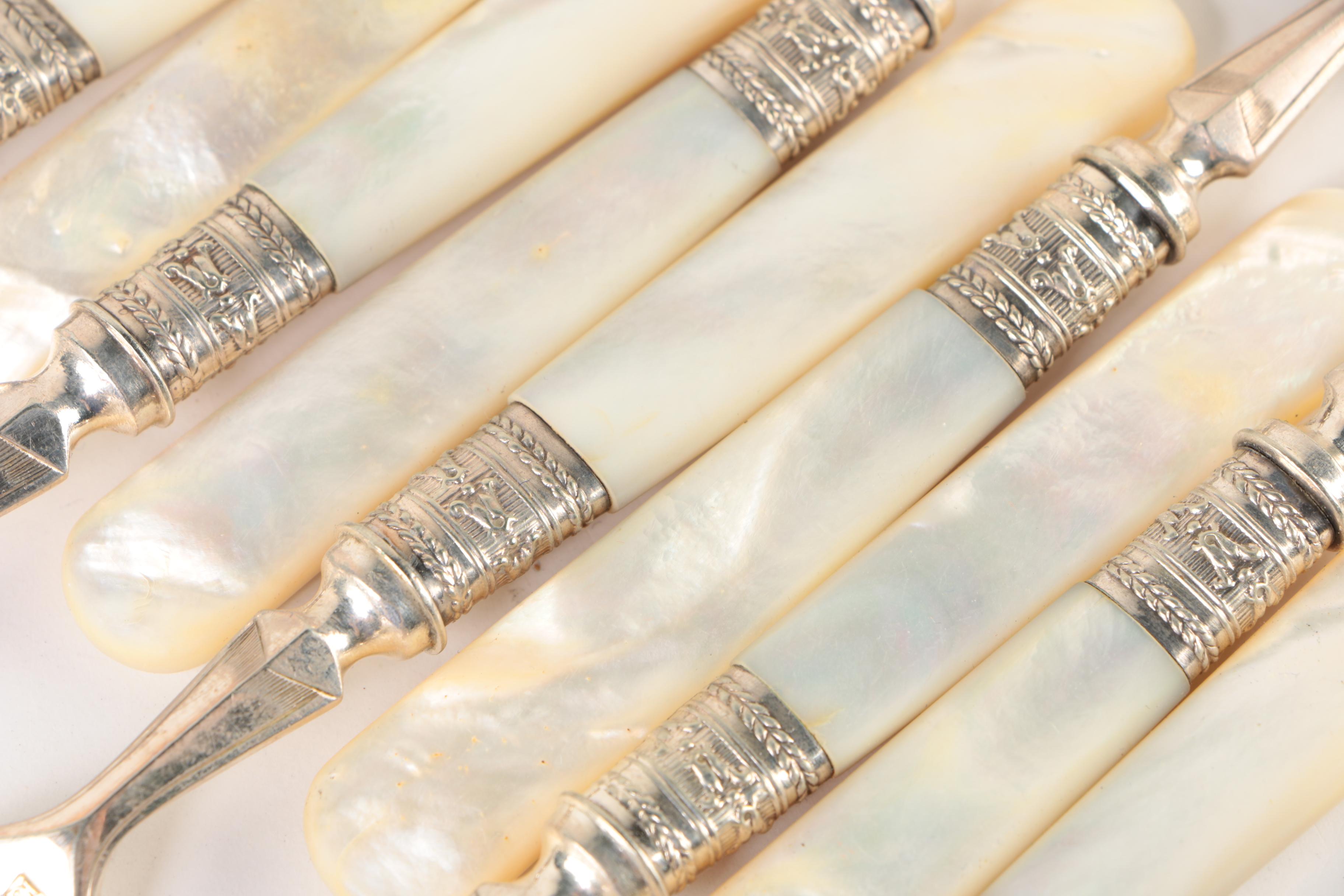 Antique Roberts & Belk Mother of Pearl and Silver Plate Fork and Knife Set