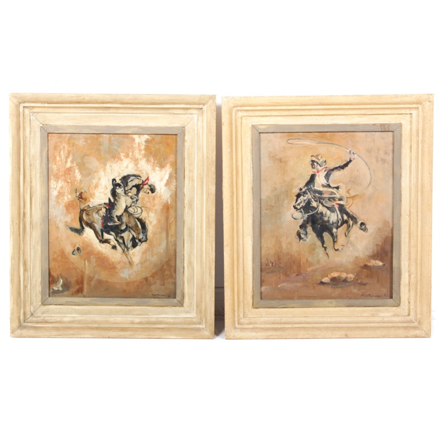 Vintage Mid Century R.W. Turner Paintings of Cowboys