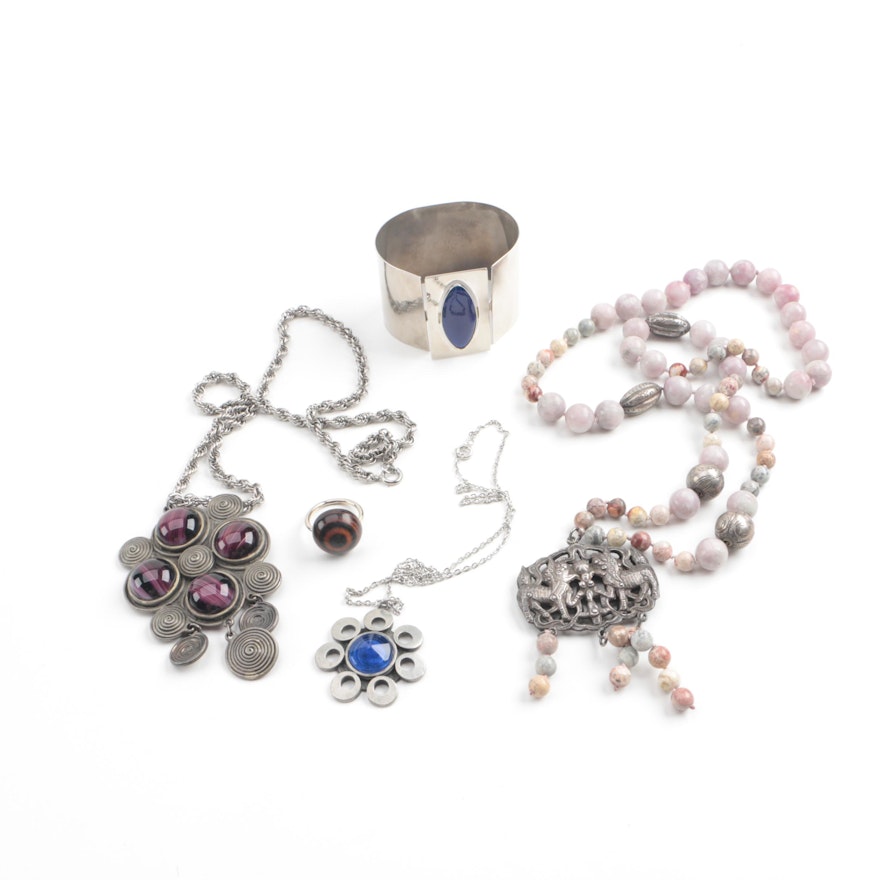 Silver-Tone Glass, Jasper, and Wood Jewelry Assortment