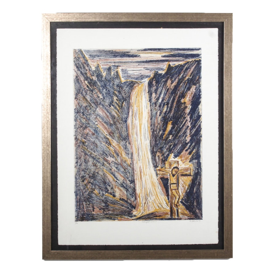 Robert Shives Color Etching "Waterfall Cross IV"